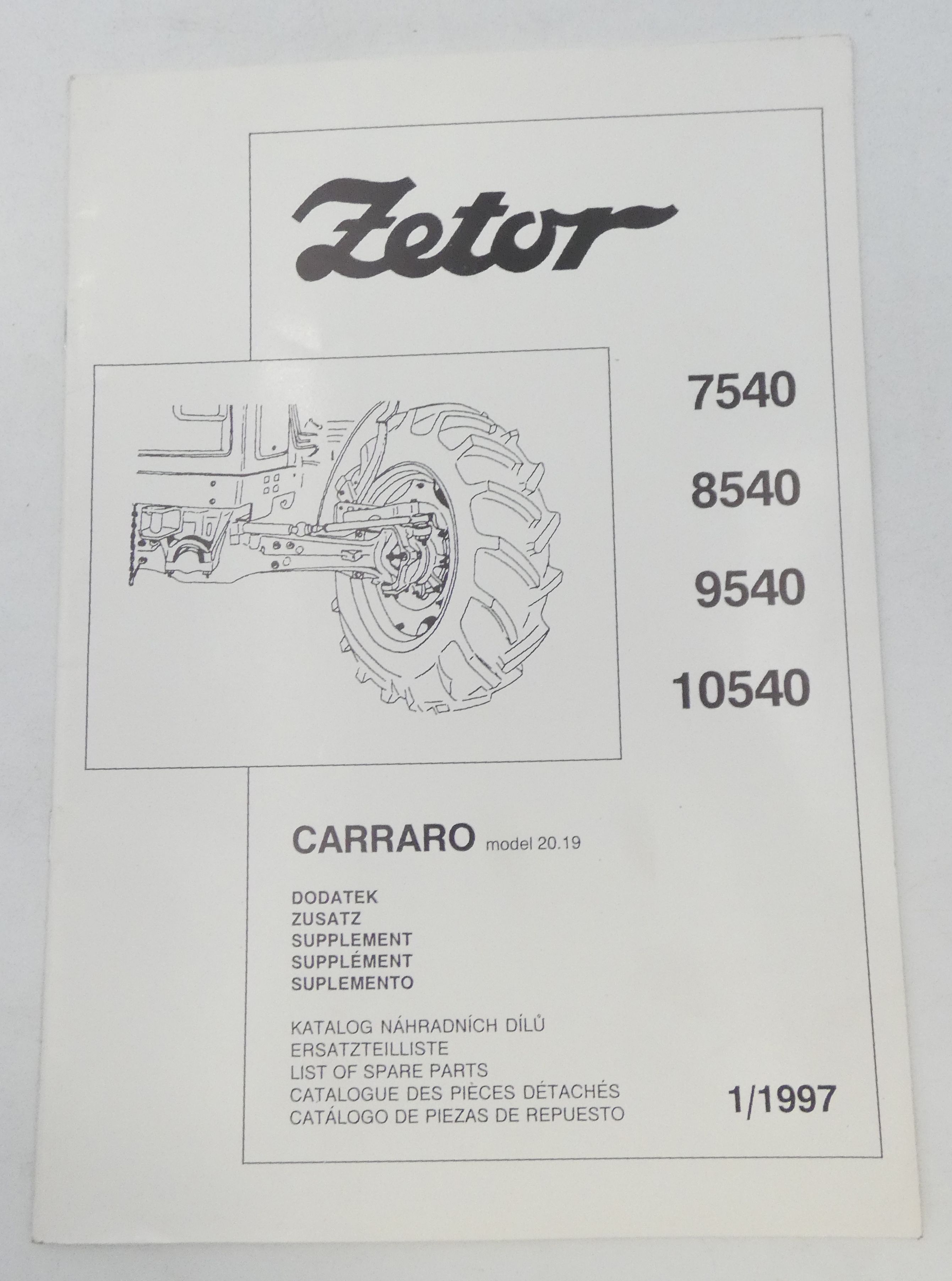 Zetor 7540, 8540, 9540, 10540 list of parts supplement