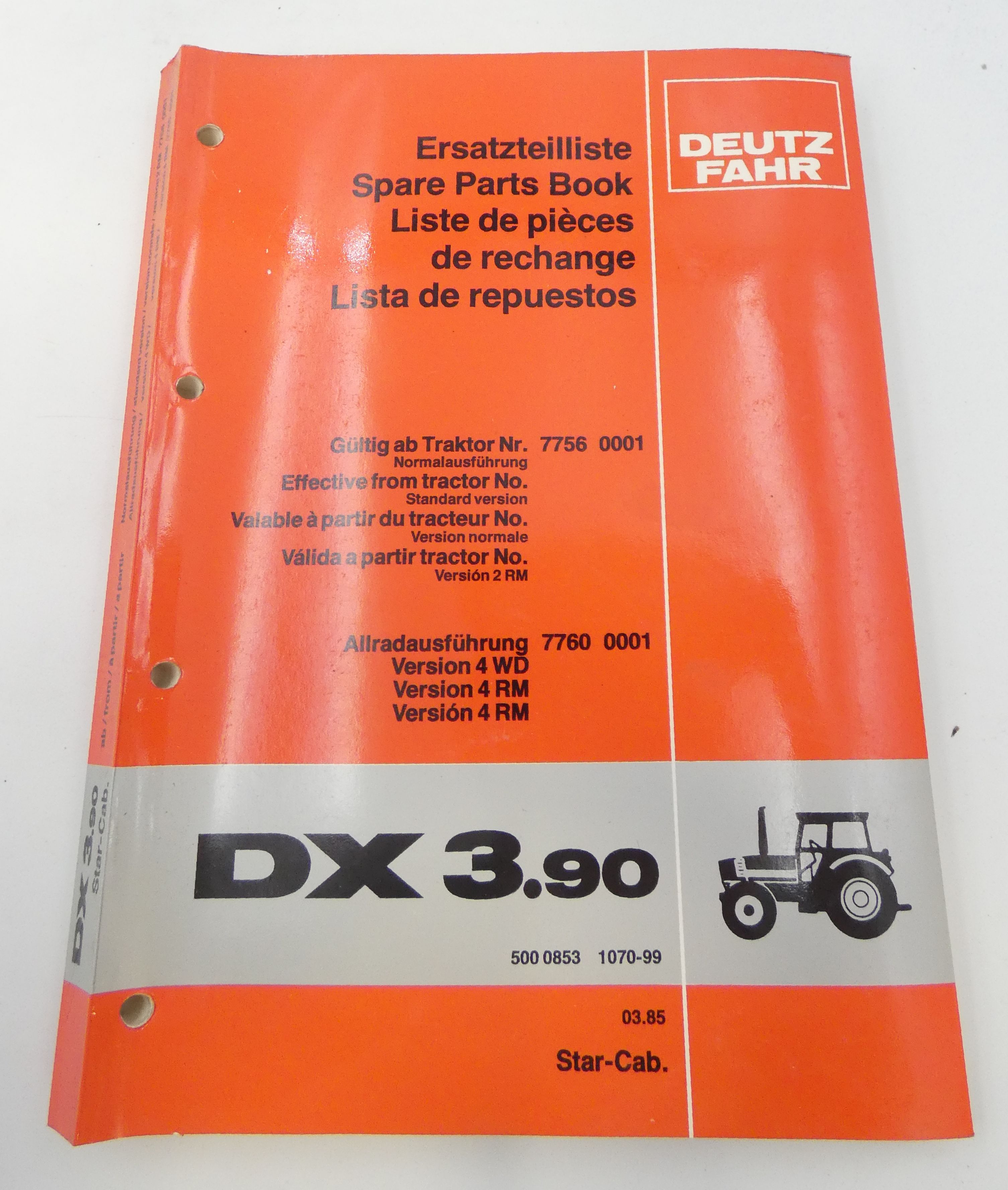Deutz-Fahr DX3.90 spare parts book