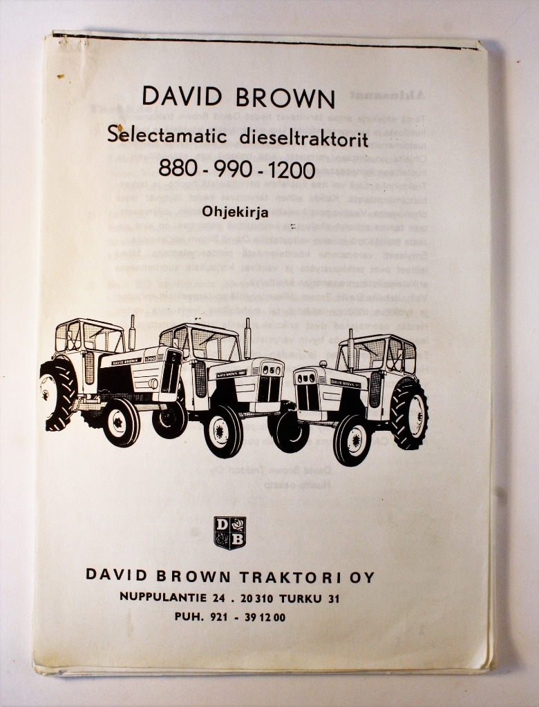 David Brown 880, 990, 1200 Selectamatic Ohjekirja