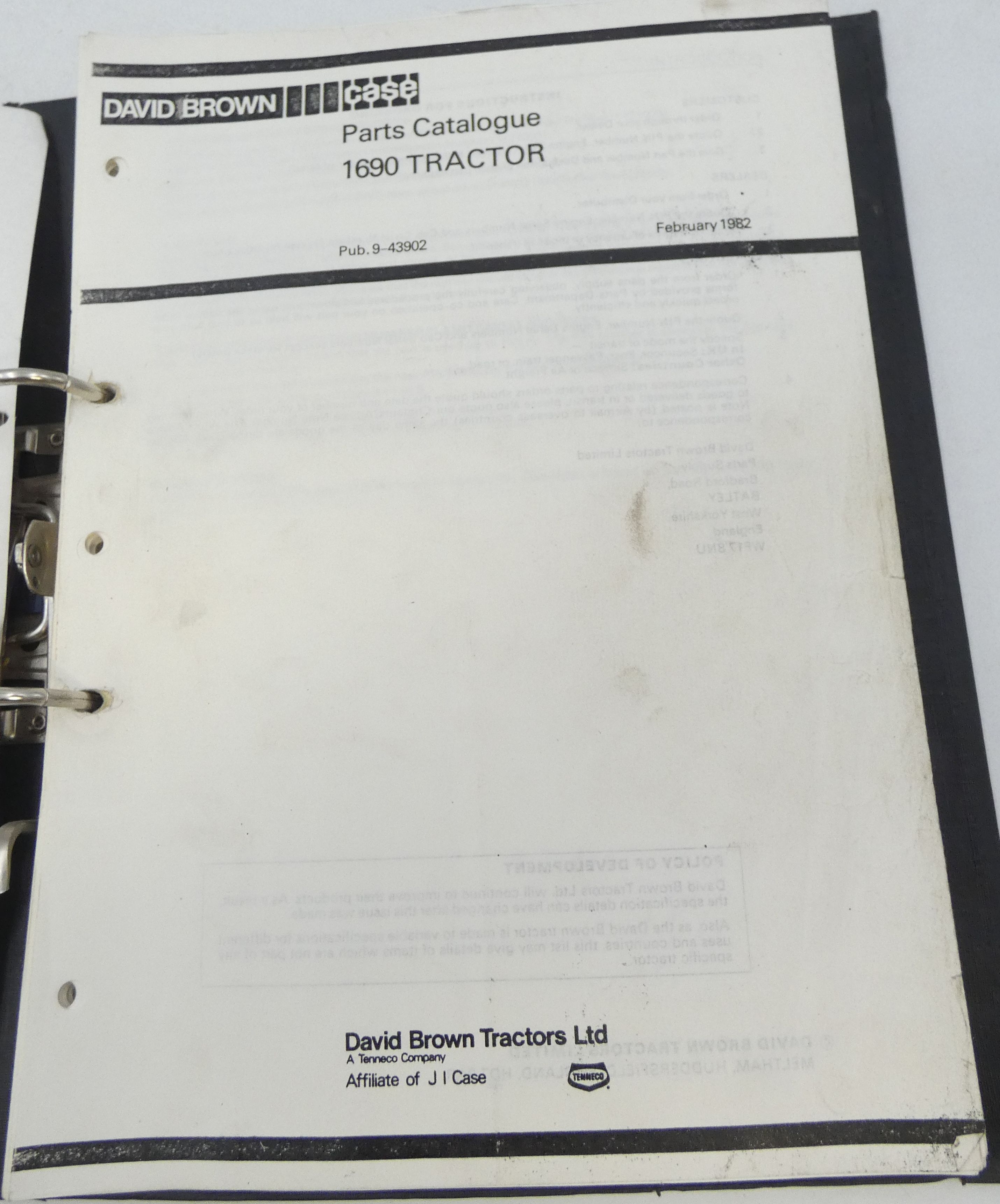 David Brown Case 1690 tractor parts catalogue