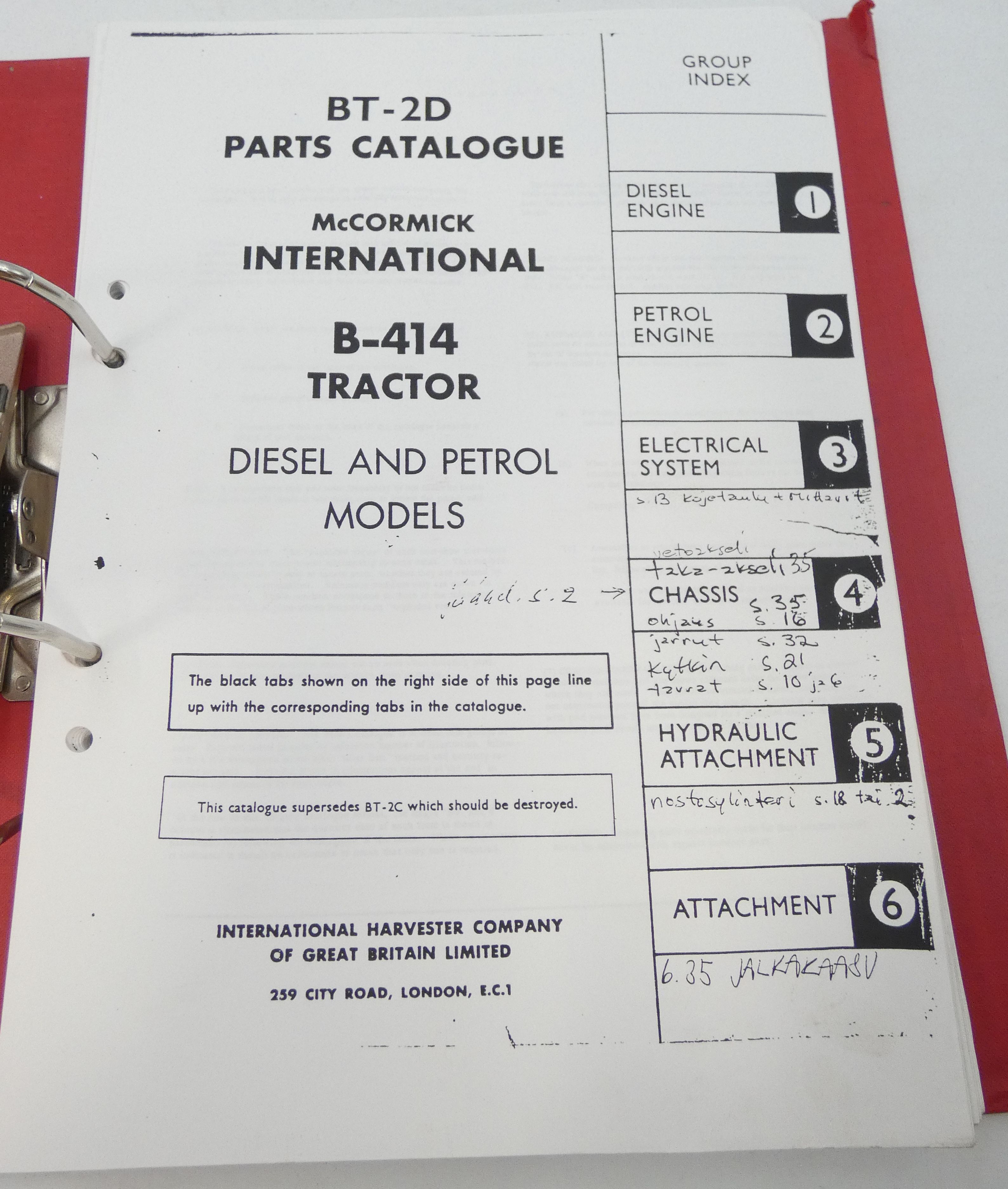 McCormick International B-414 tractor diesel and petrol models parts catalogue