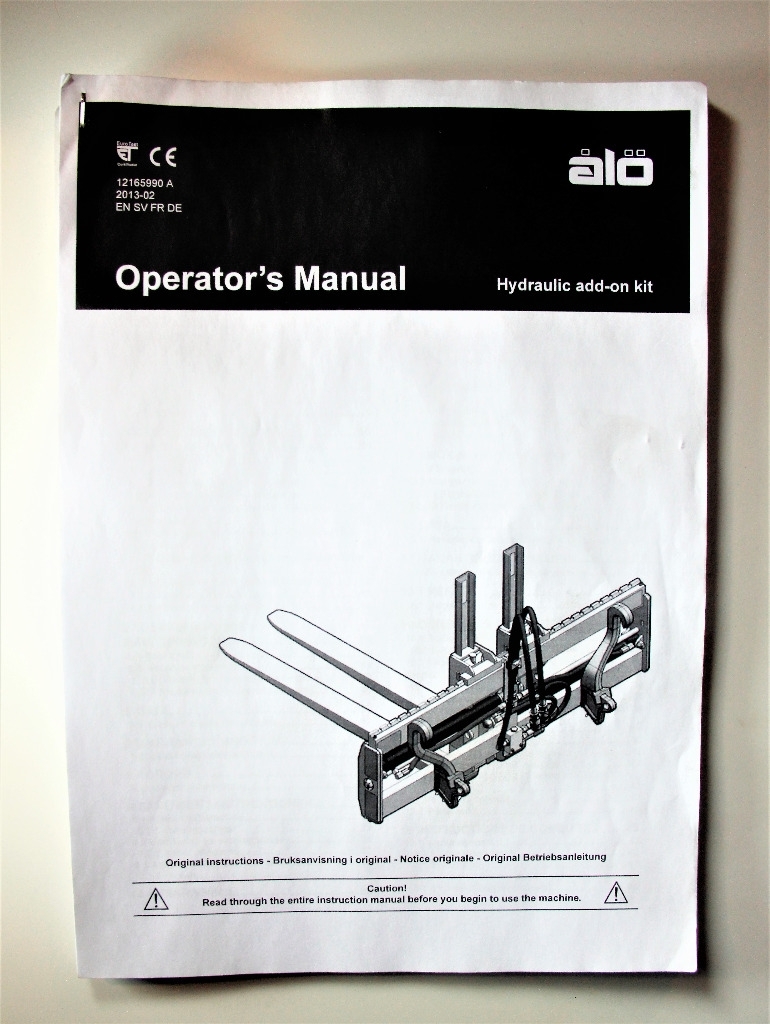 Ålö Hydraulic Add-on kit Operators manual