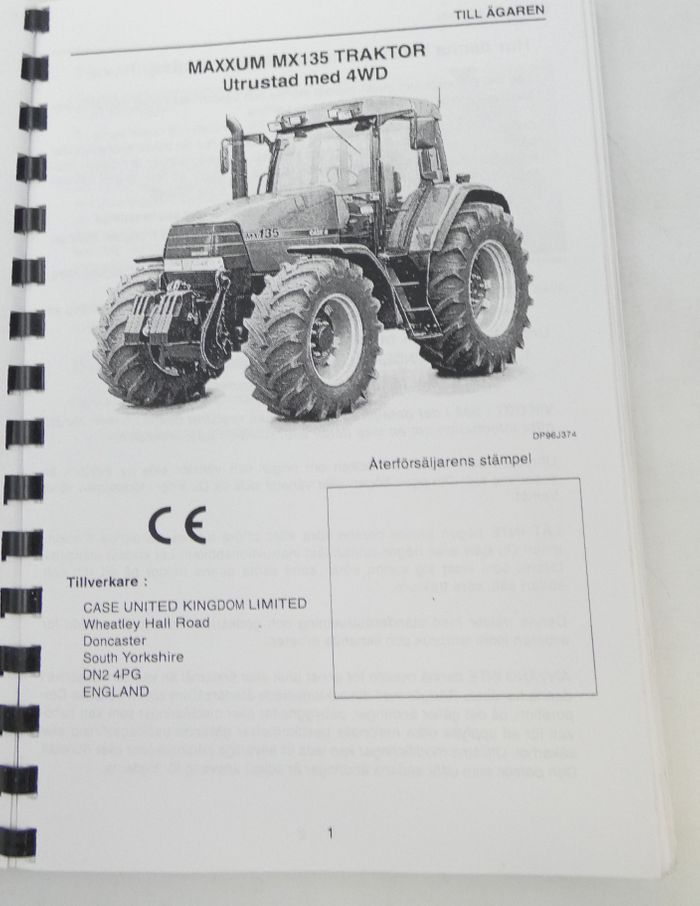 CaseIH traktor seriens Maxxum MX100, MX110, MX120 och MX135 instruktionsbok