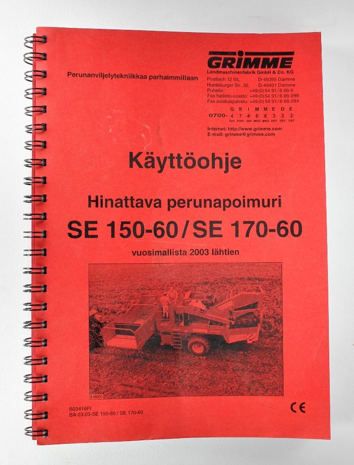 Grimme SE 150-60 ja SE 170-60 Perunapoimuri Käyttöohje