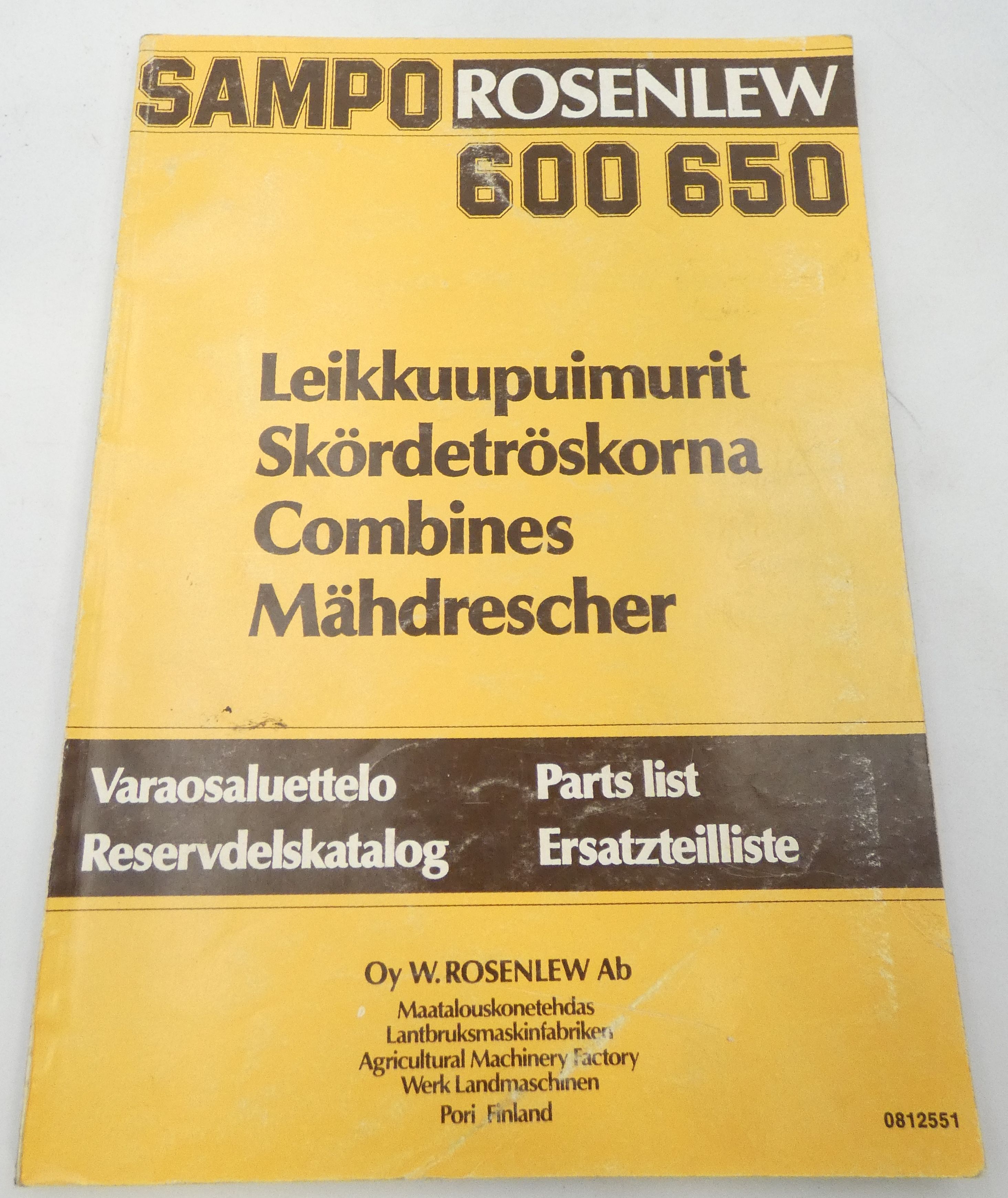 Sampo Rosenlew 600, 650 leikkuupuimurit varaosaluettelo