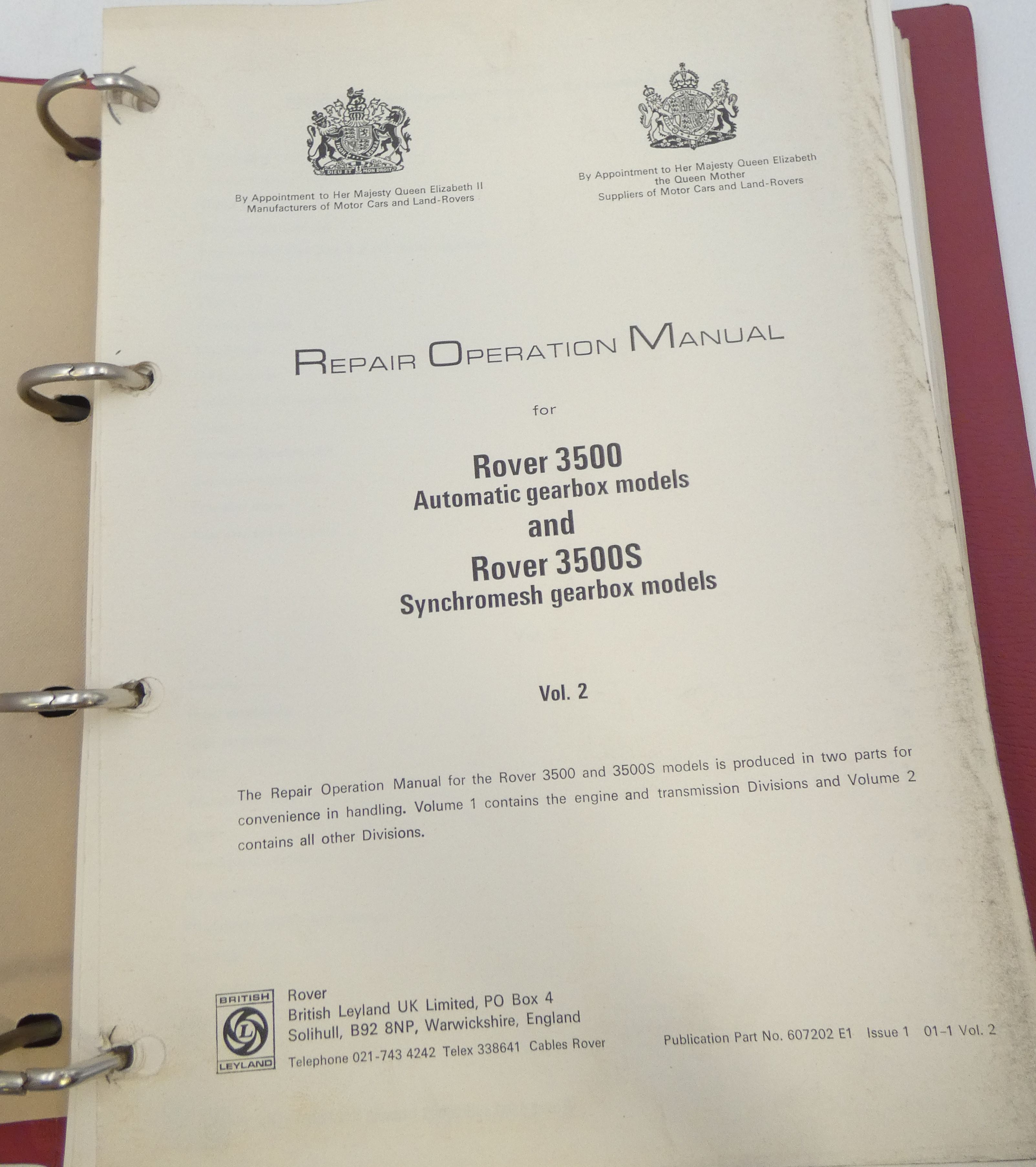 Repair Operation Manual for Rover 3500 (automatic gearbox models) and Rover 3500S (synchromesh gearbox models) vol. 2