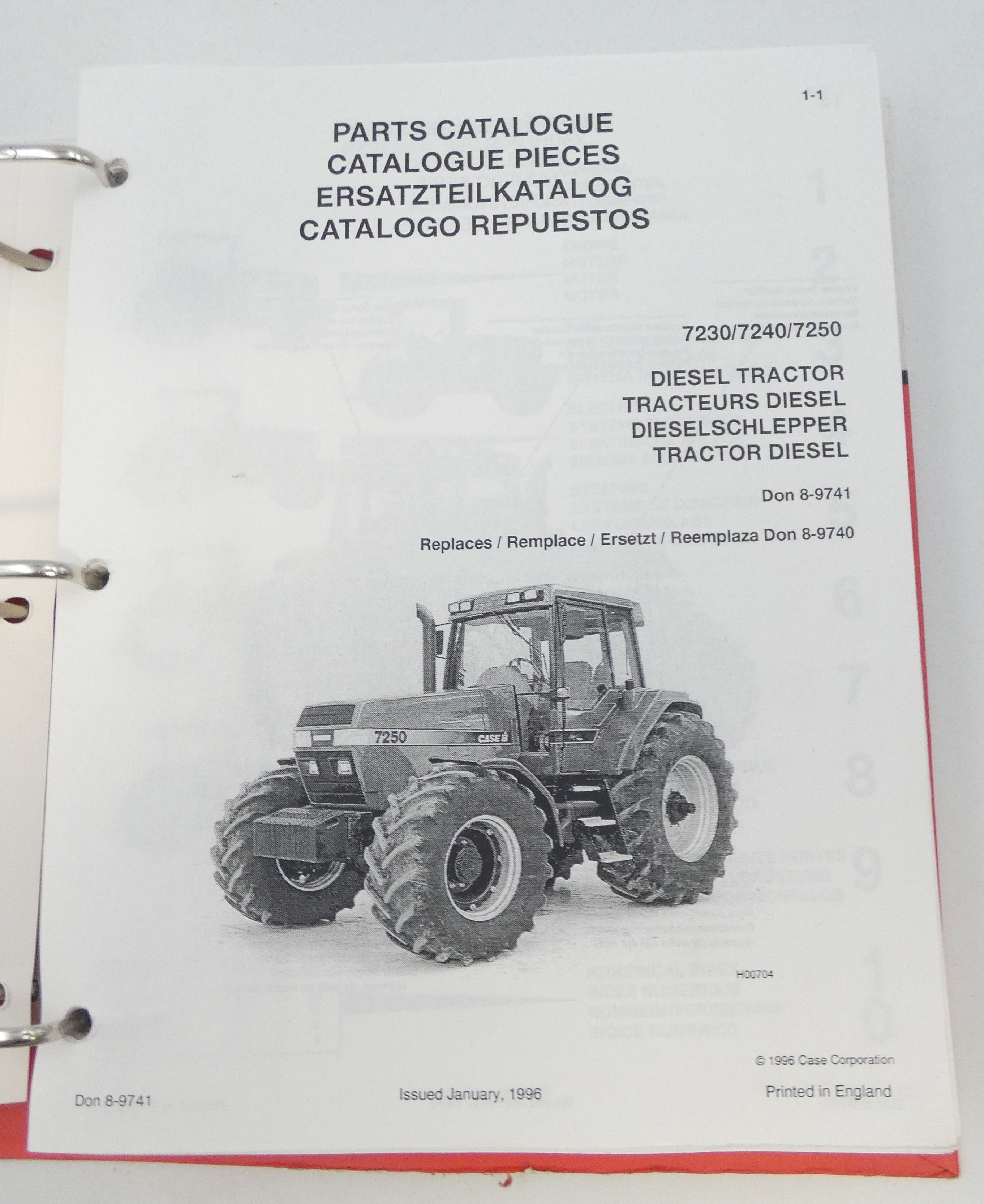 CaseIH 7230, 7240, 7250 diesel tractor parts catalogue