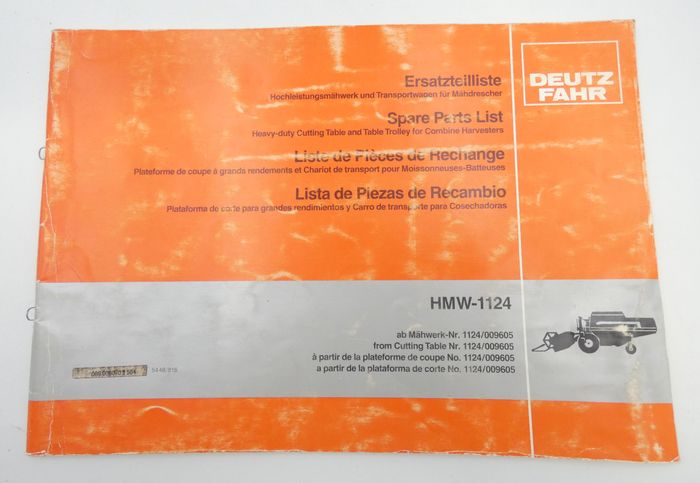 Deutz-Fahr HMW-1124 spare parts list