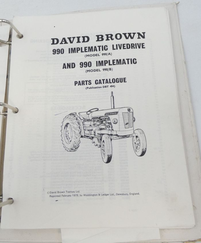 David Brown 990 implematic livedrive and 950 implematic parts catalogue