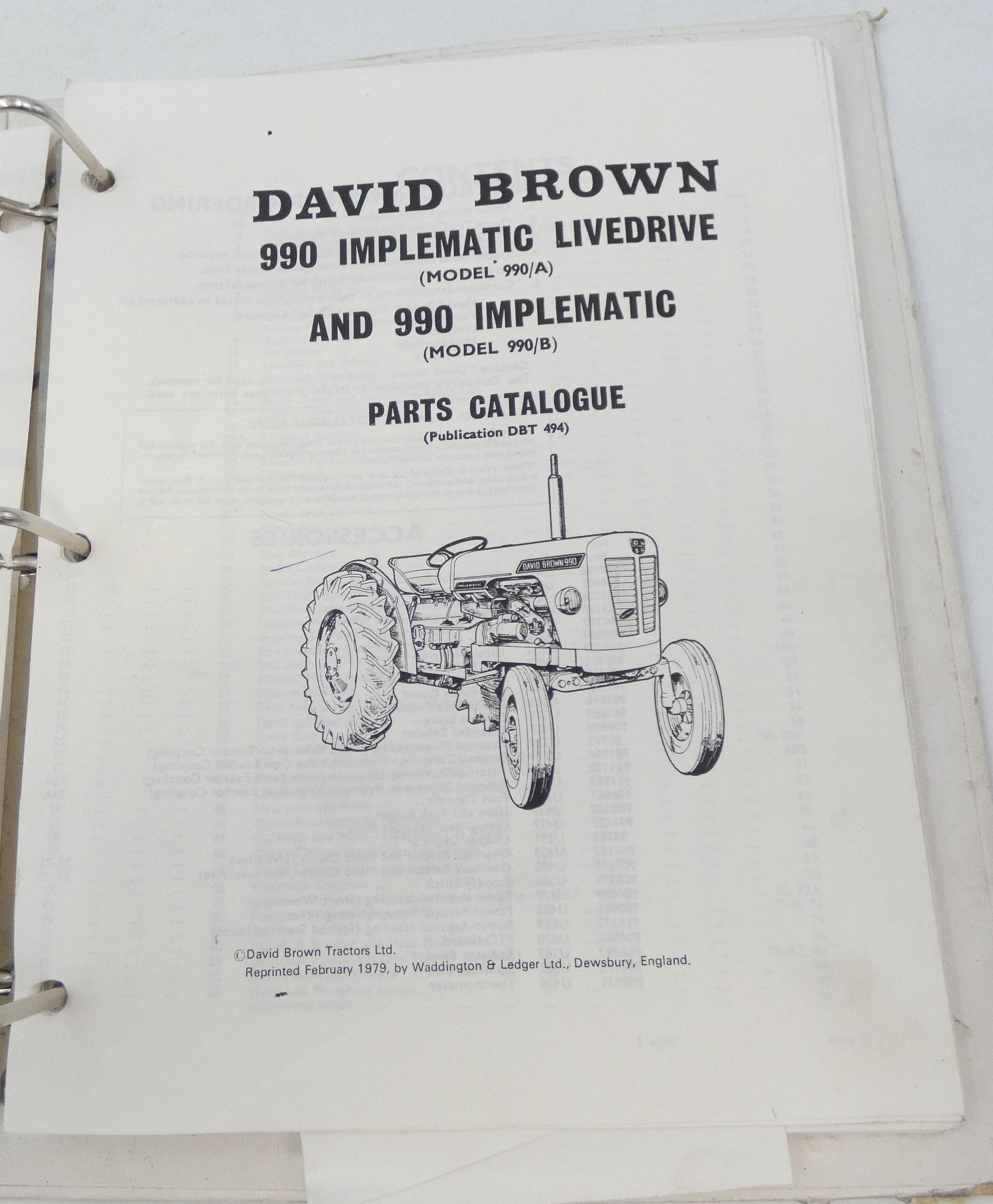 David Brown 990 implematic livedrive and 950 implematic parts catalogue