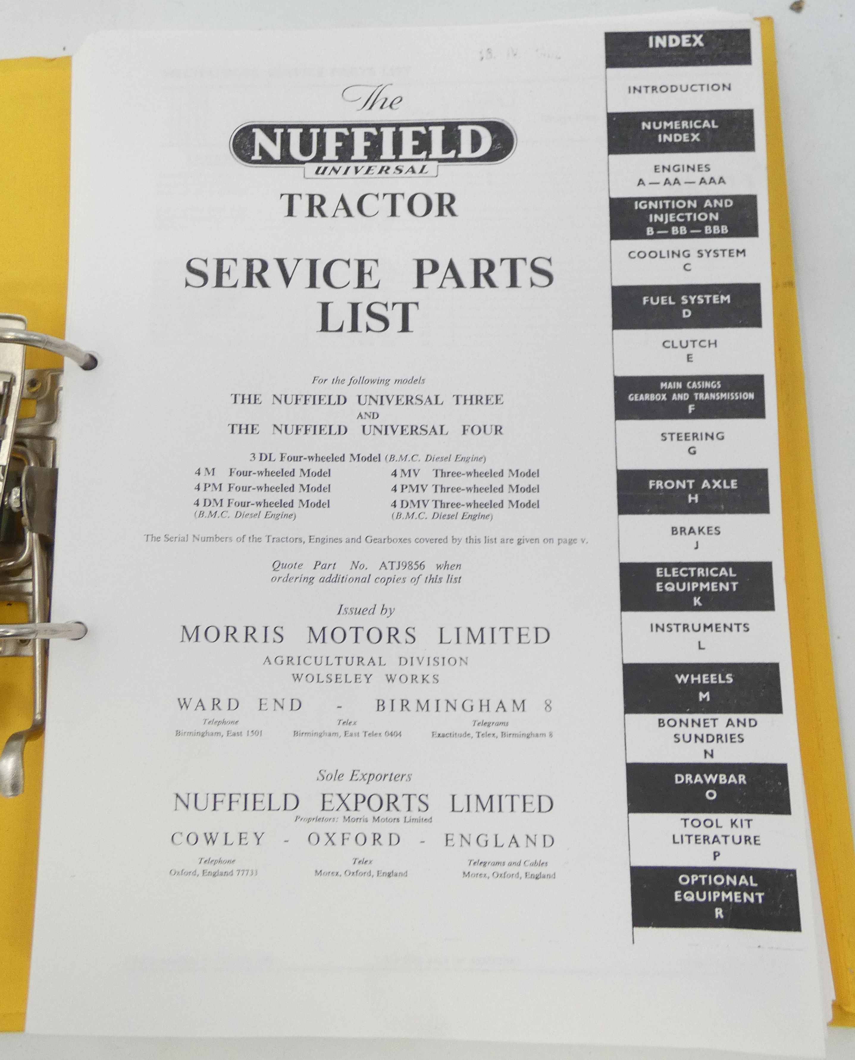 The Nuffield Universal three and four tractor service parts list