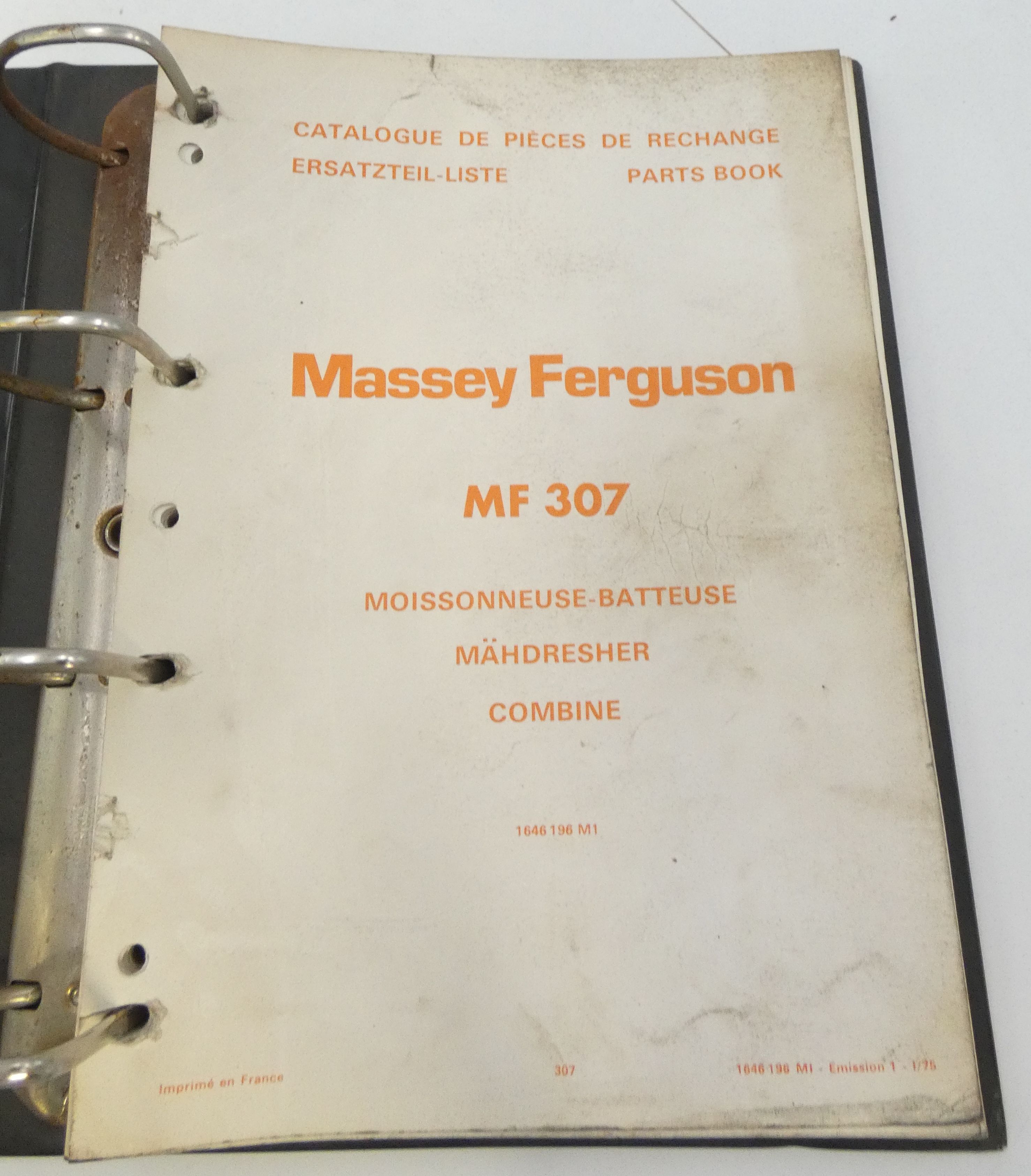Massey Ferguson MF307 combine parts book