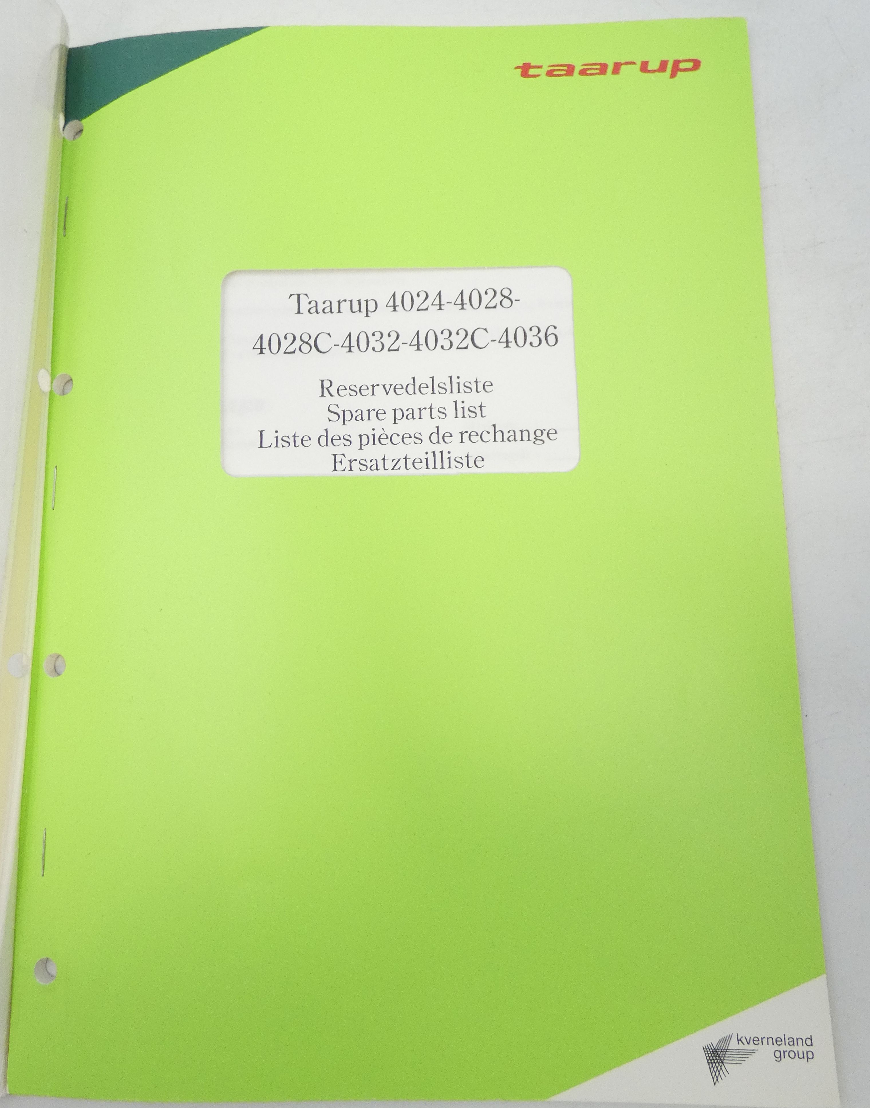 Taarup 4024, 4028, 4028C, 4032, 4032C, 4036 spare parts list