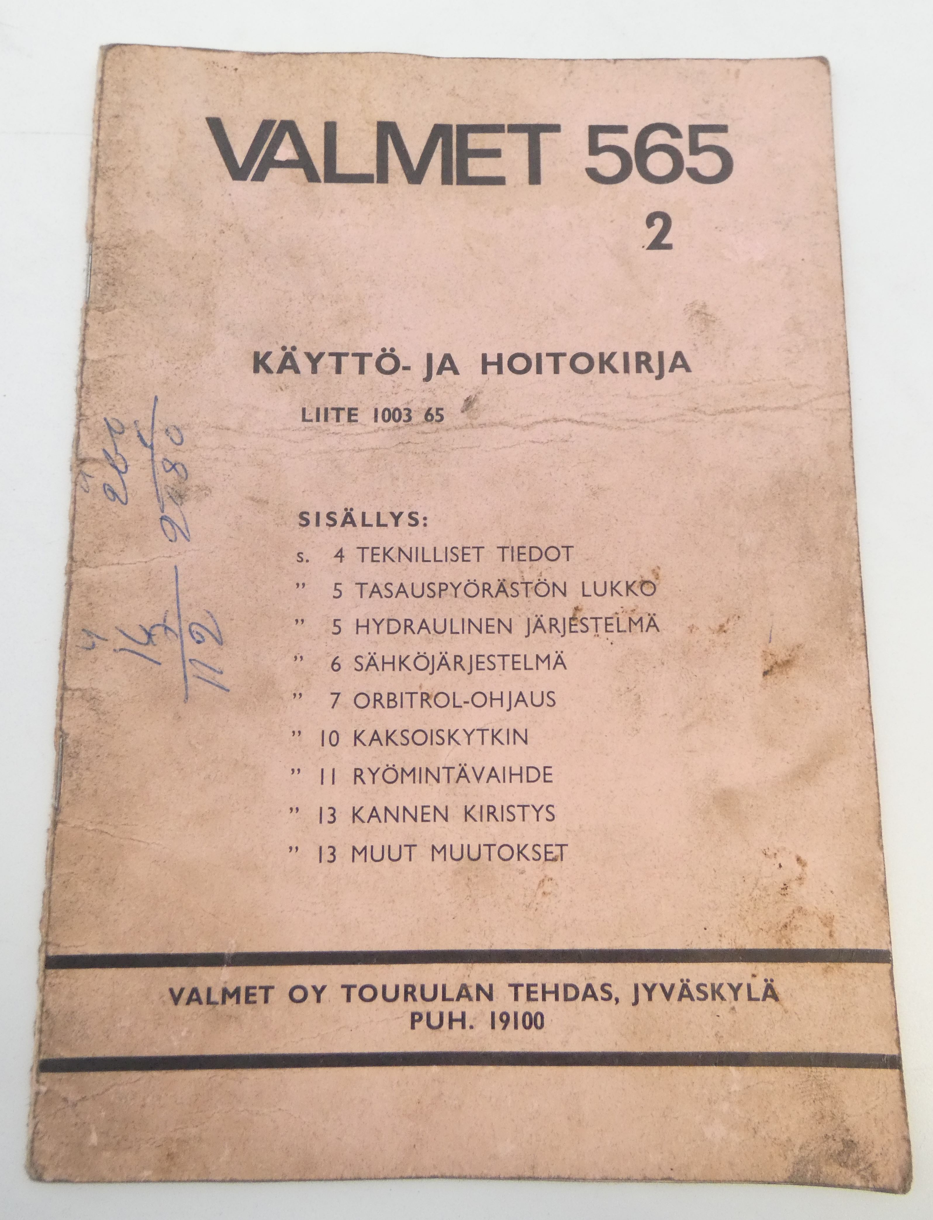 Valmet 565 2 käyttö- ja hoitokirja