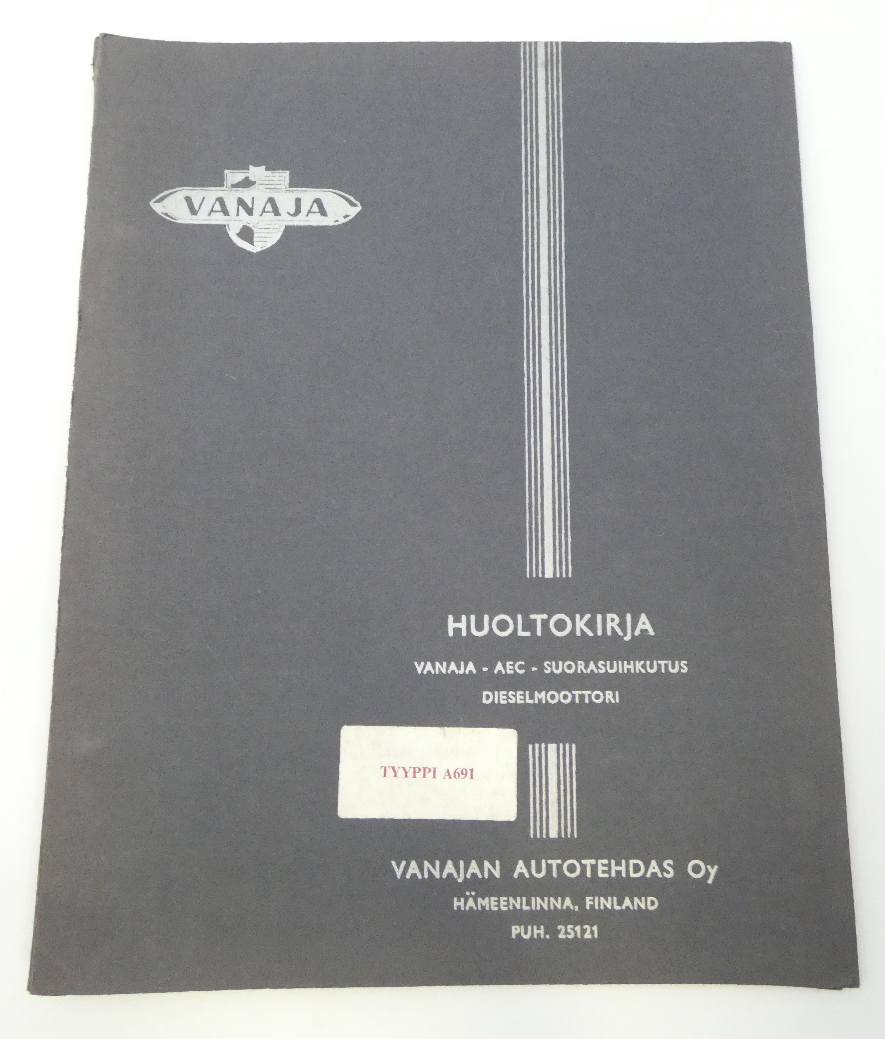 Vanaja AEC suorasuihkutusdieselmoottori tyyppi A691 huoltokirja