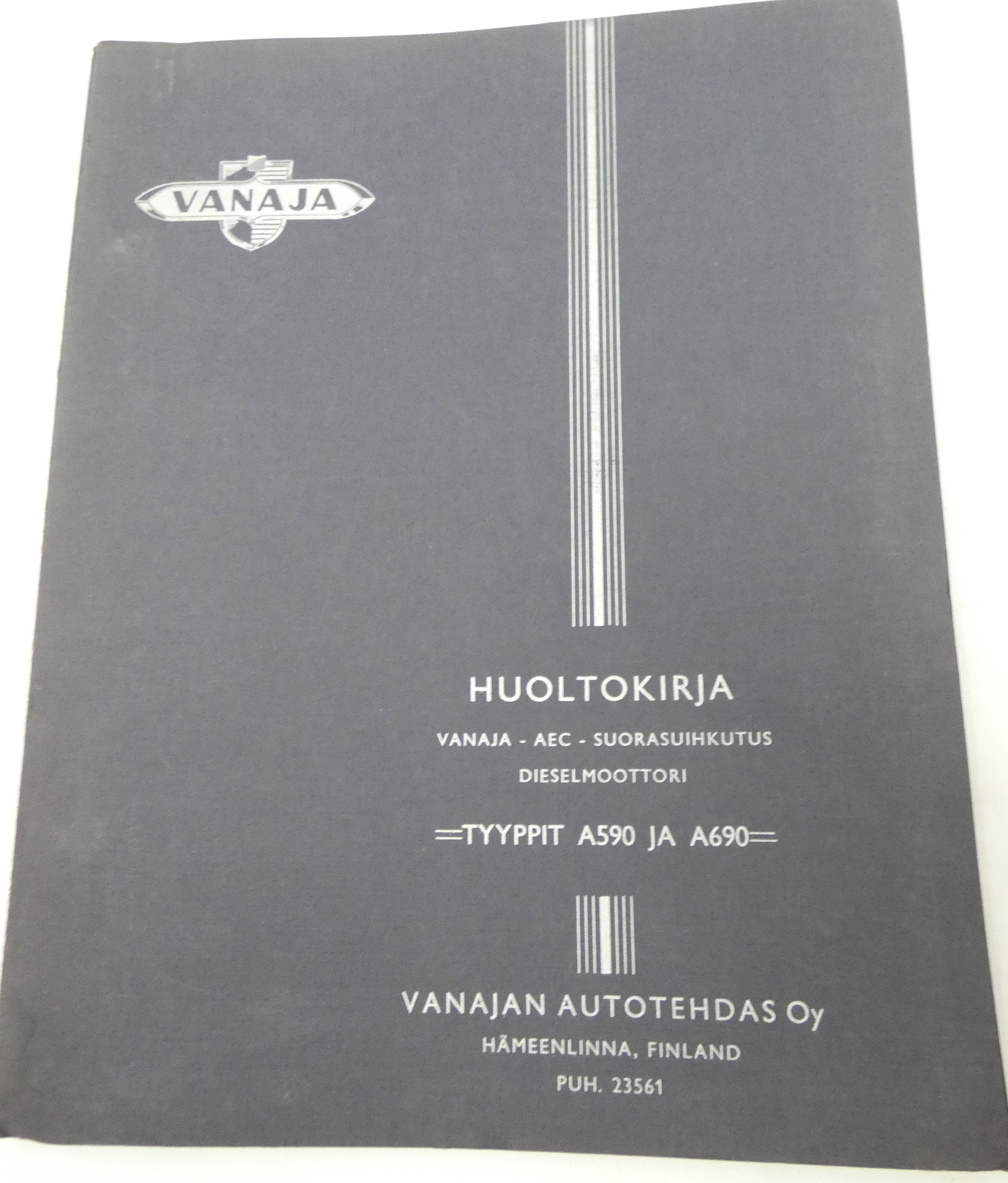 Vanaja AEC A590 ja A690 suorashuikutus -dieselmoottoreiden huoltokirja