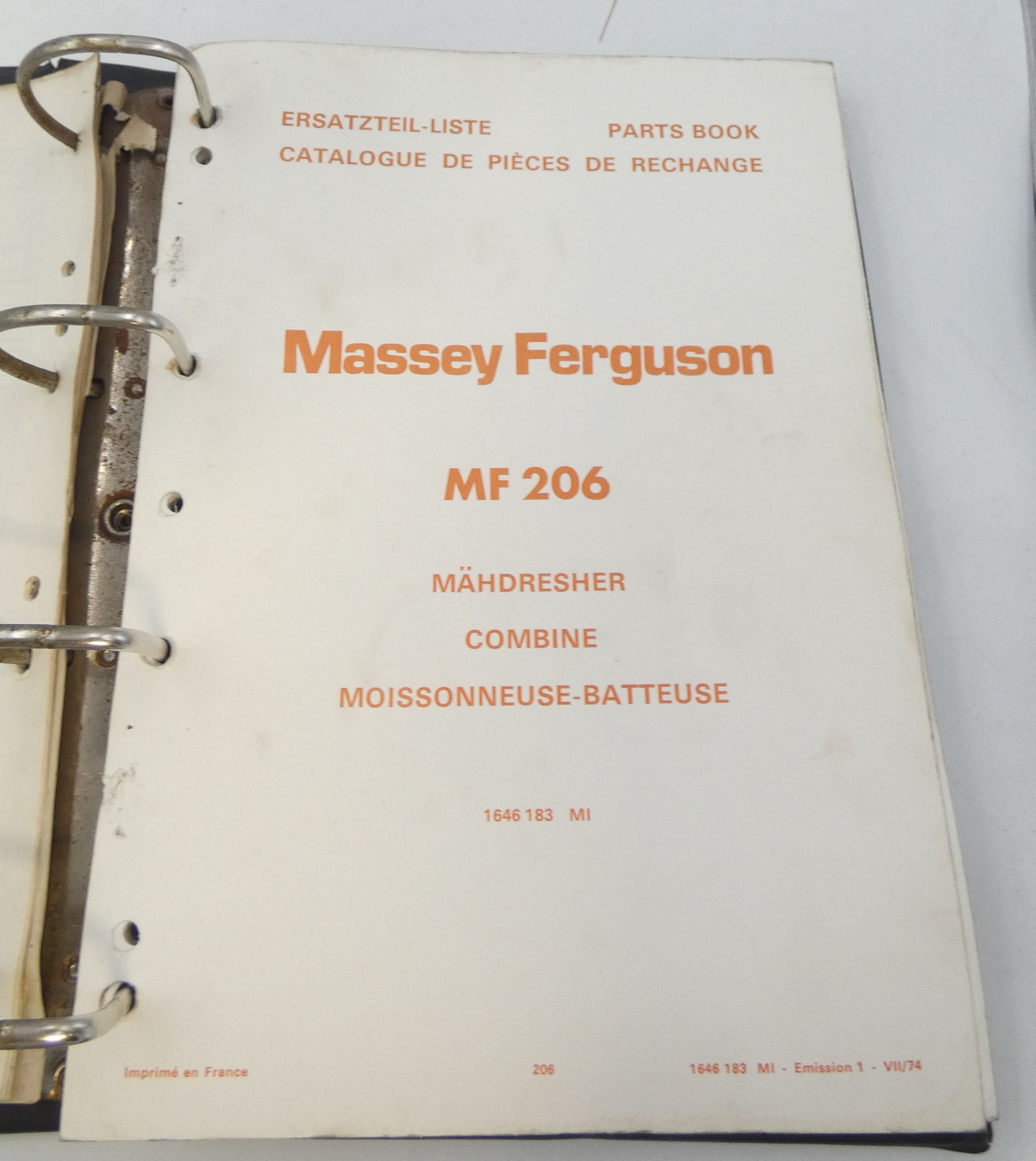 Massey Ferguson MF206 combine parts book