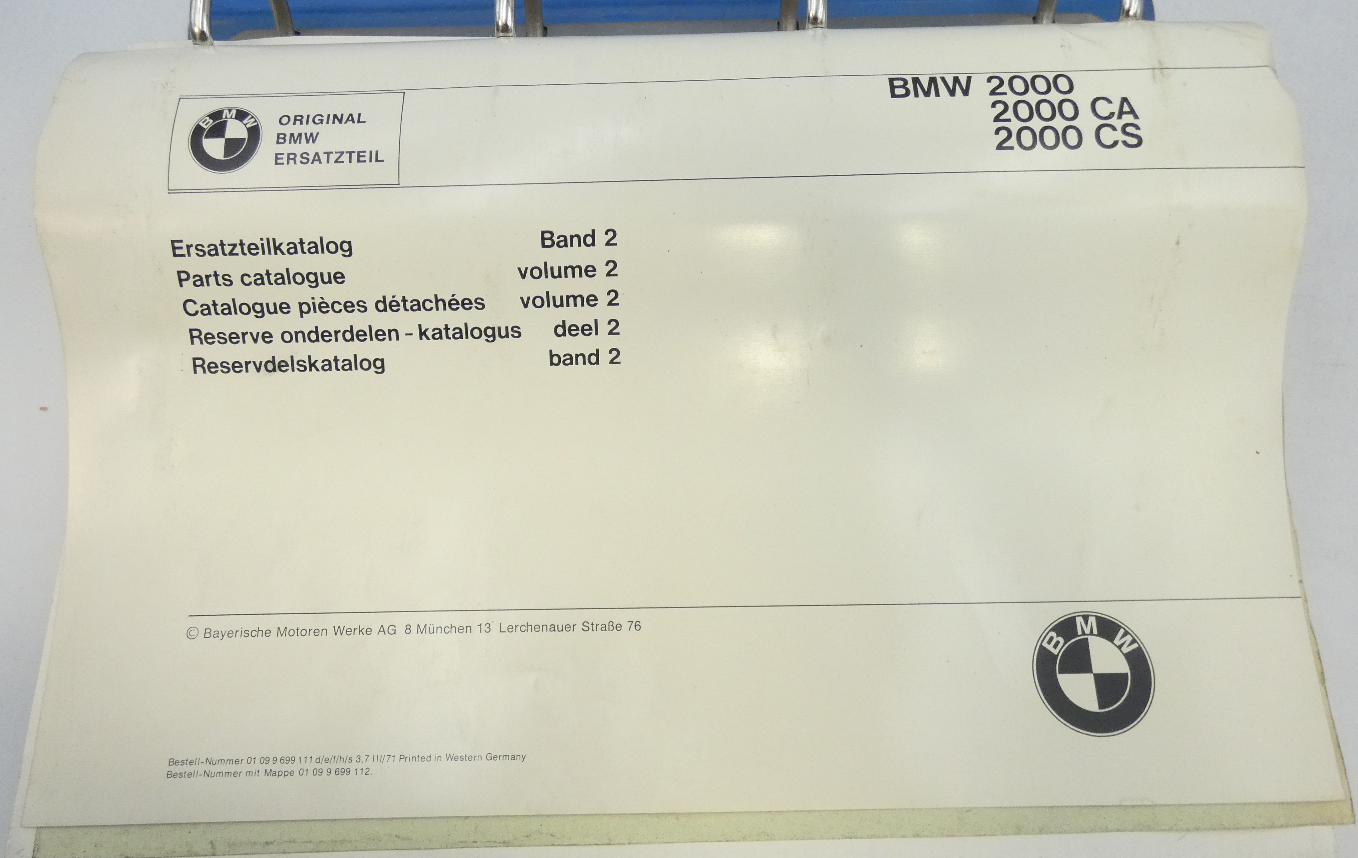 BMW 2000, 2000 CA, 2000 CS parts catalogue