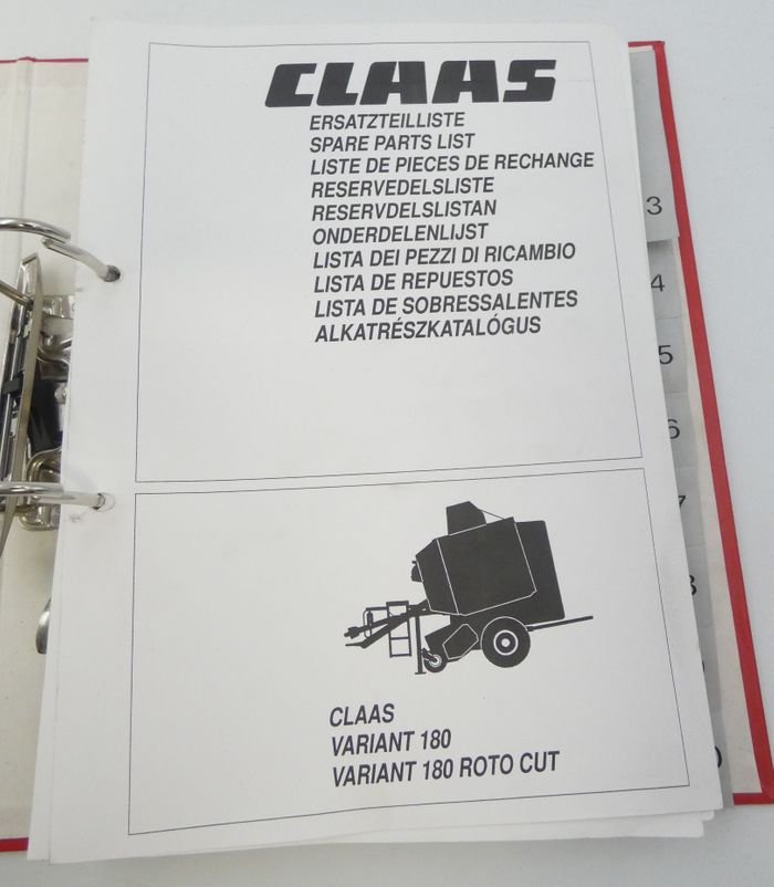Claas Variant 180, Variant 80 proto cut spare part list