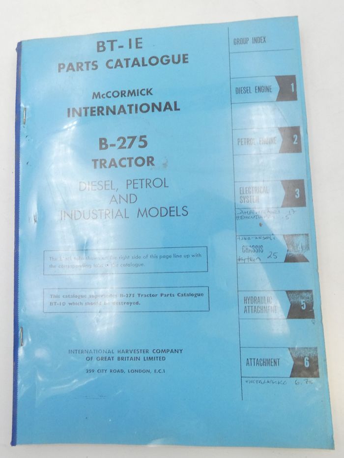 McCormick International B-275 tractors diesel, petrol and industrial models parts catalogue
