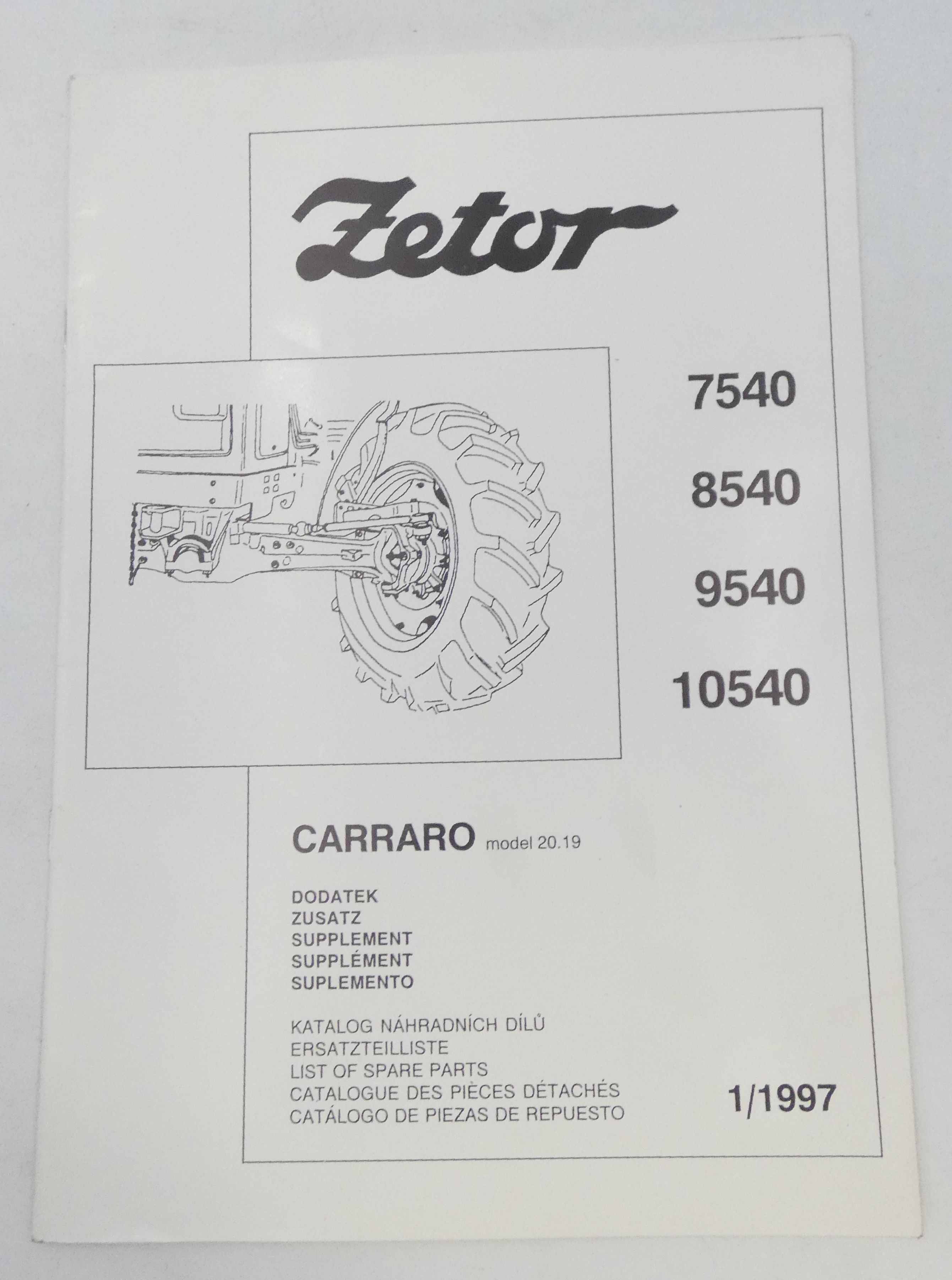 Zetor 7540, 8540, 9540, 10540 list of parts supplement