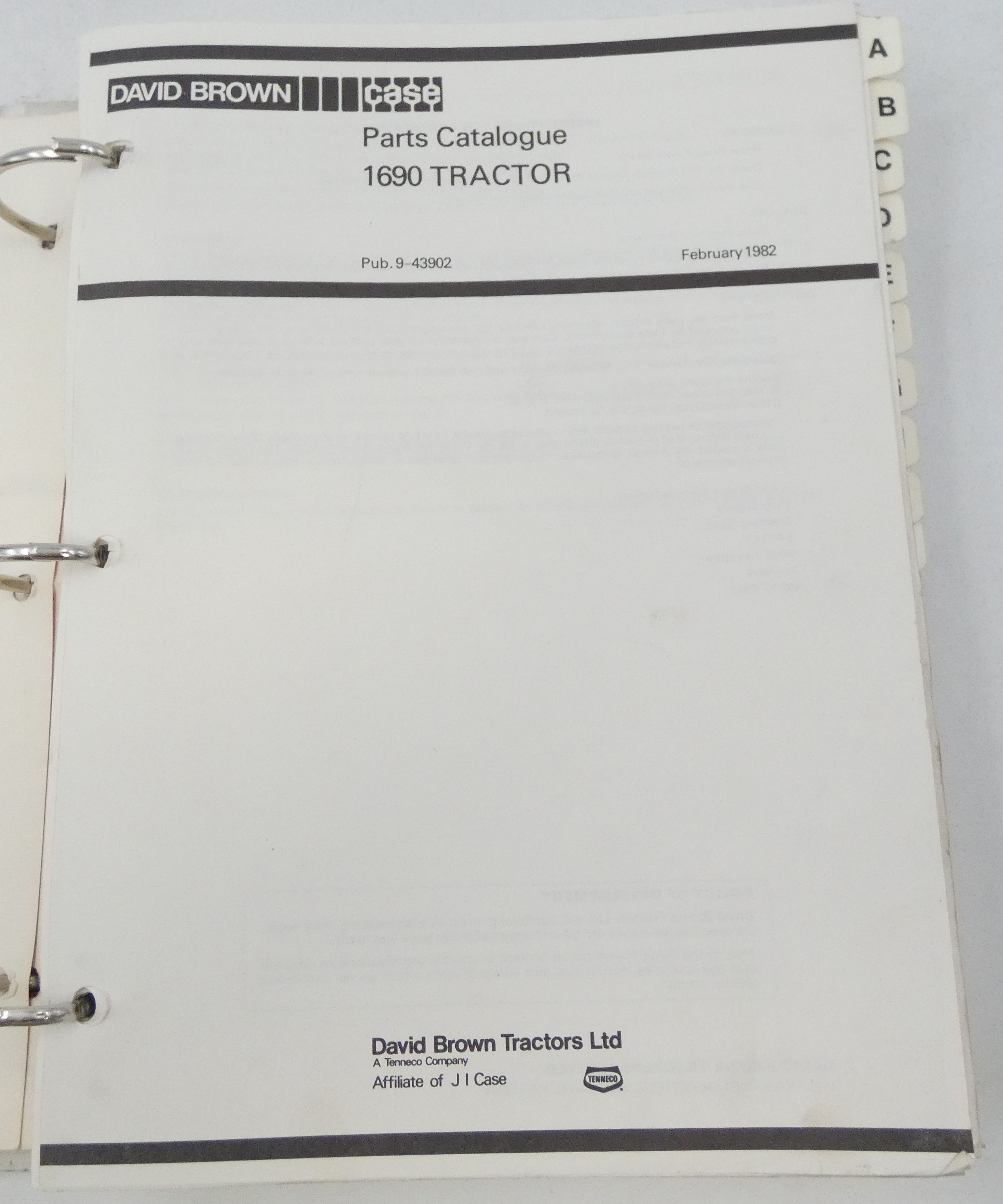 David Brown Case 1690 tractor parts catalogue