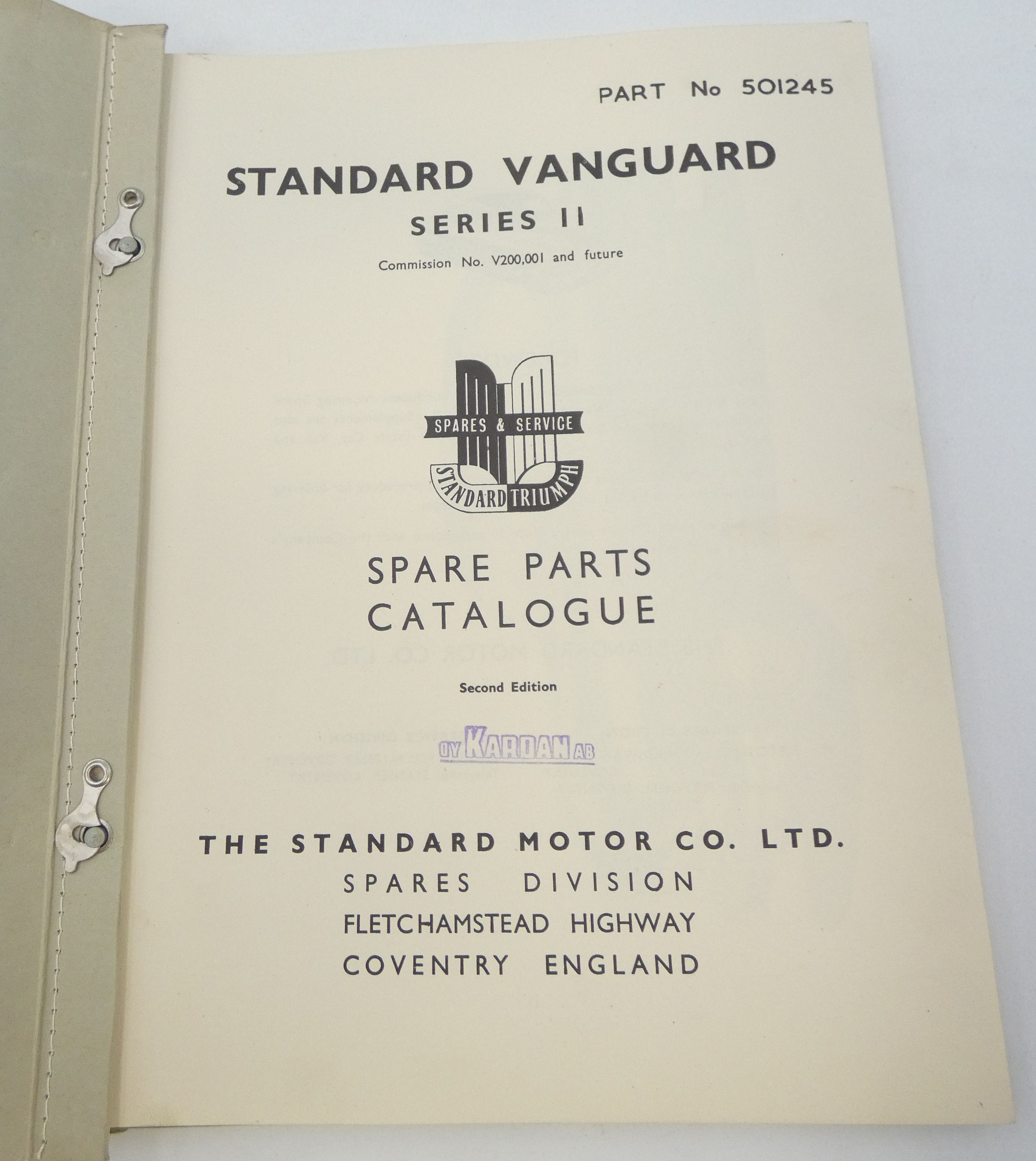 Standard Vanguard Series II models spare parts catalogue