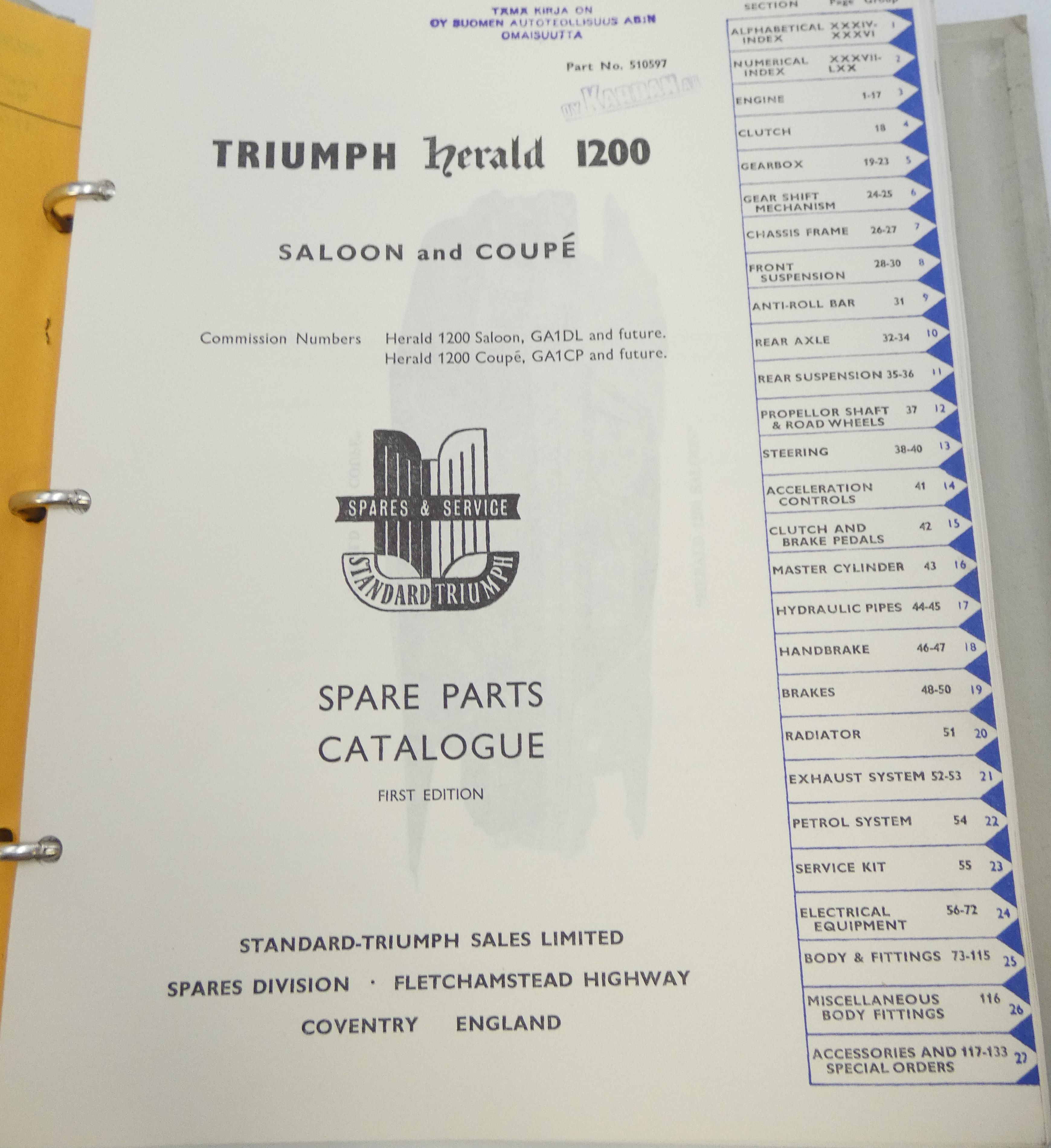 Triumph Herald 1200 Saloon & Coupé spare parts catalogue