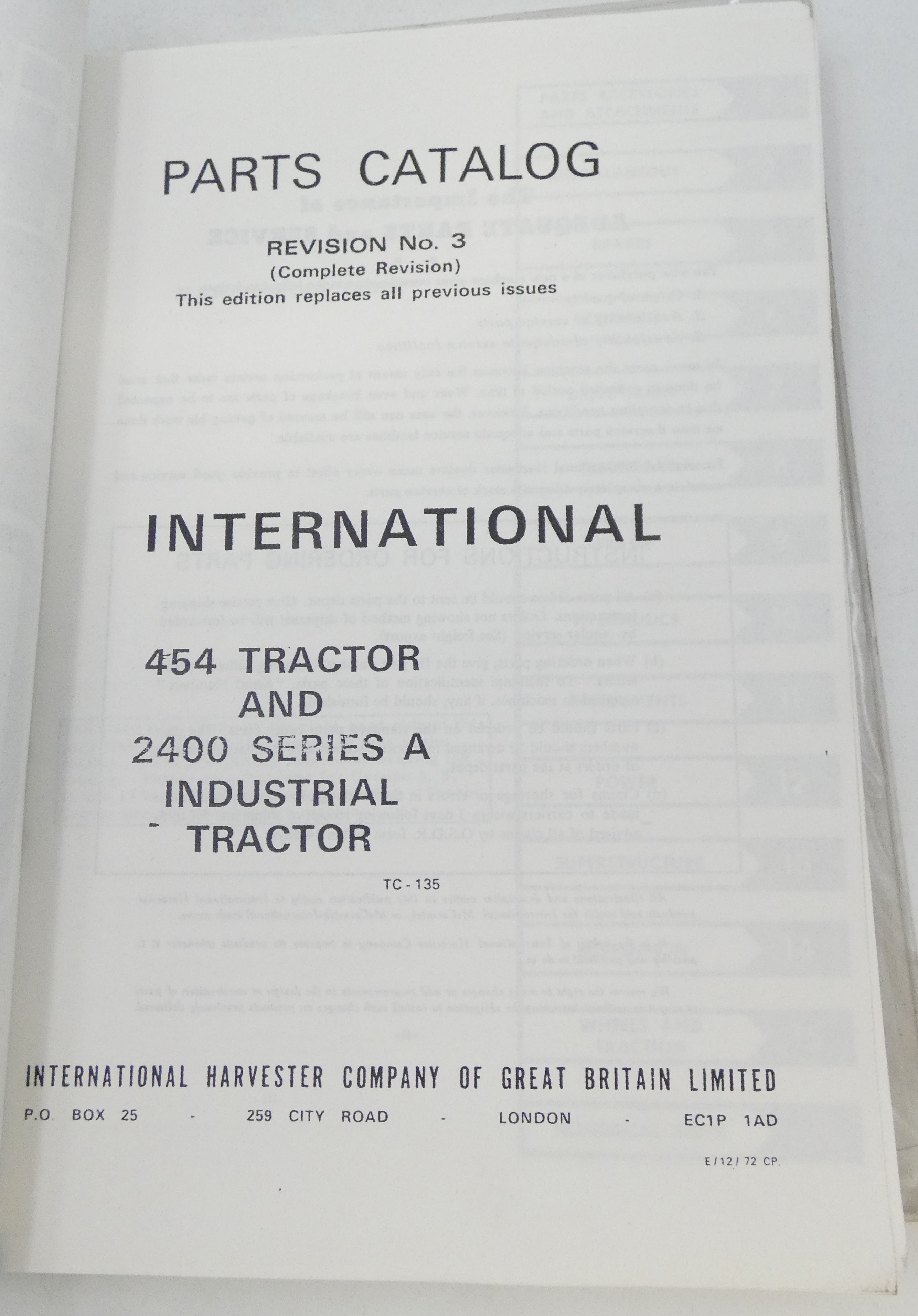 International 454 tractor and 2500 series A industrial tractor parts catalog