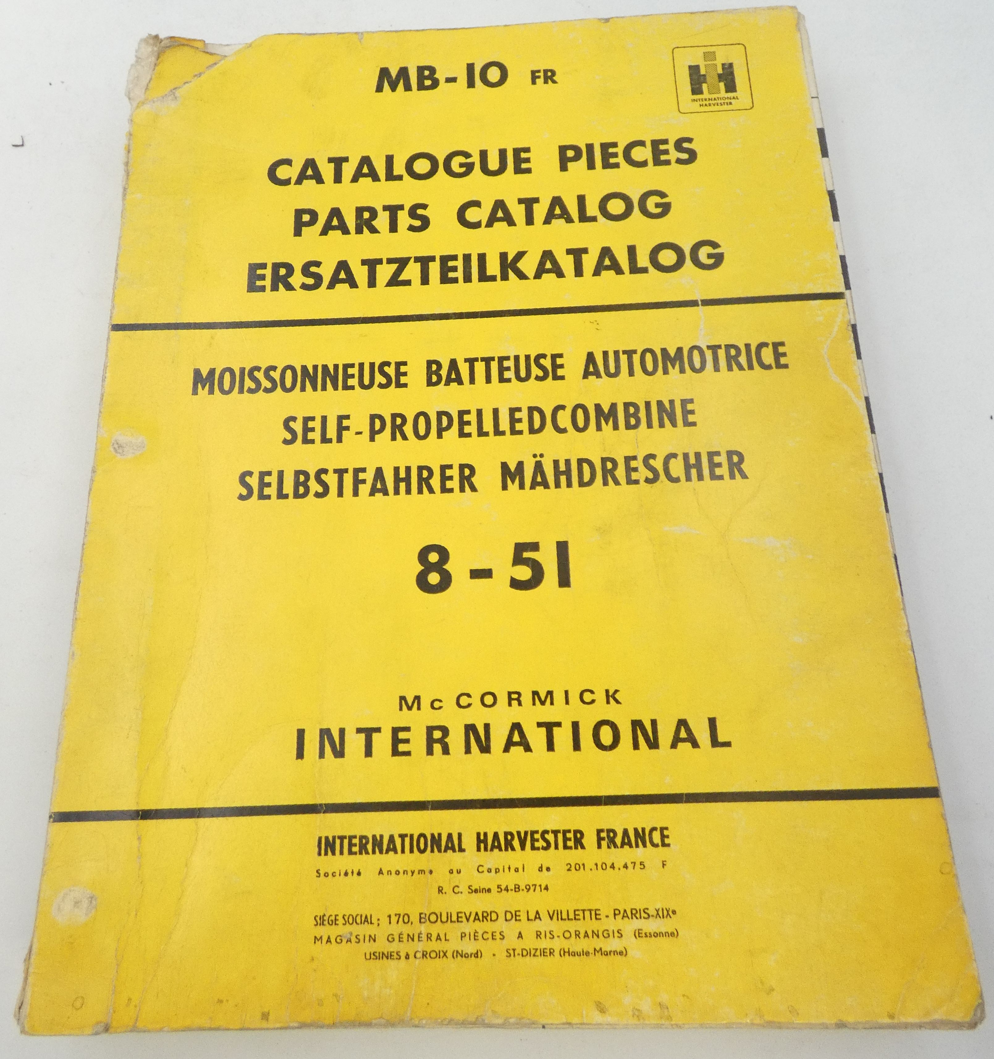 McCormick International self propelled combine 8-51 parts catalog