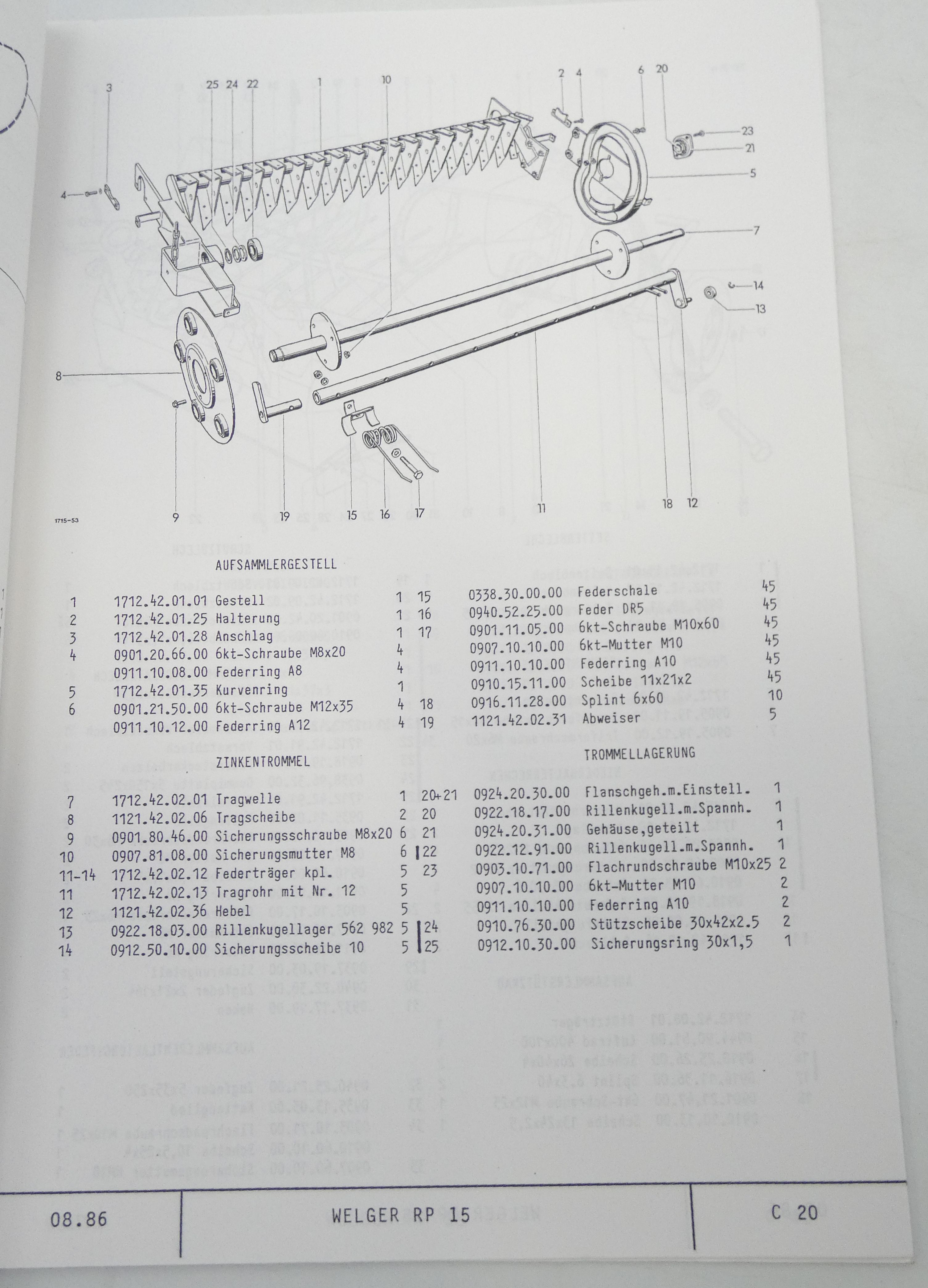 Welger RP 15 spare parts list