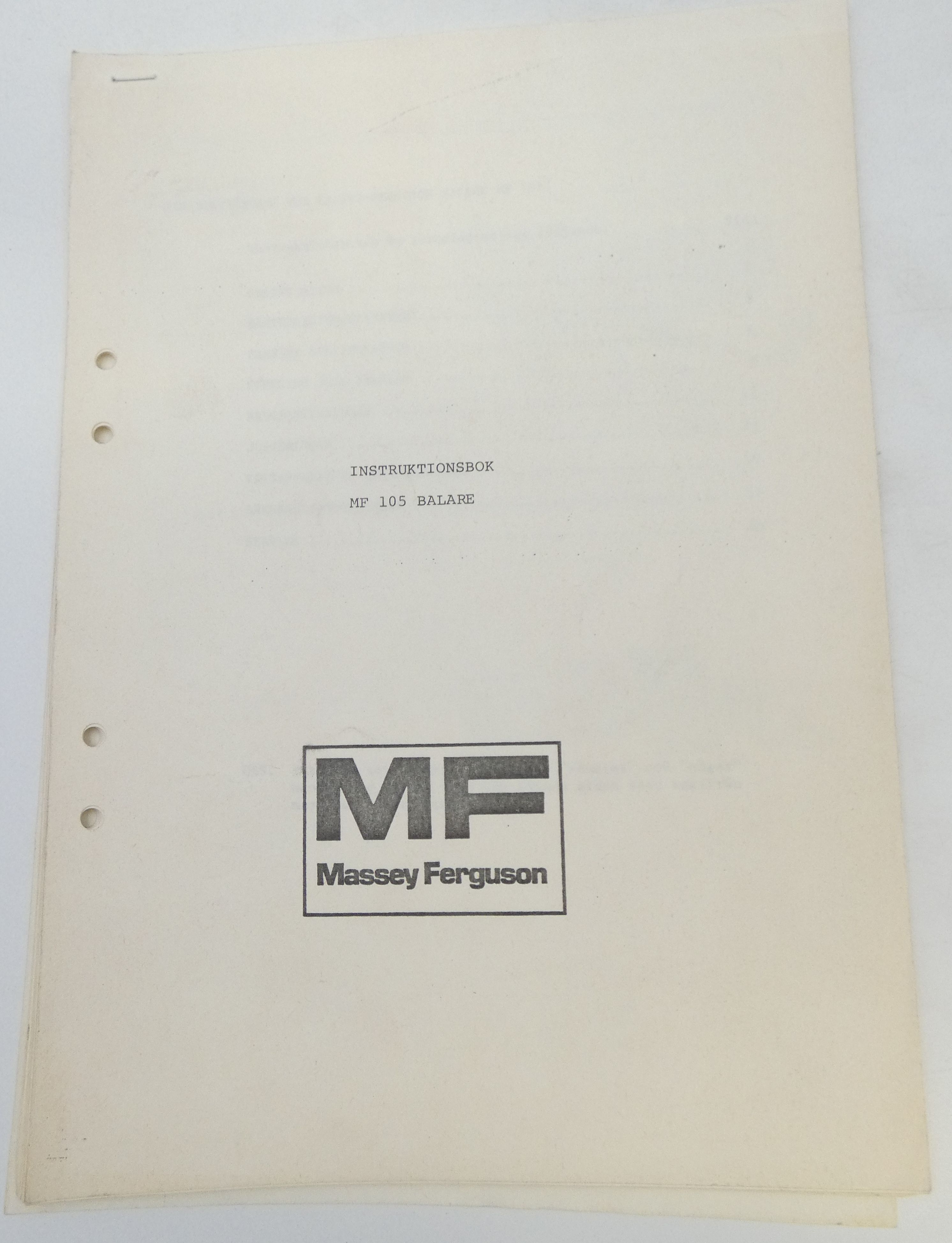 Massey-Ferguson MF105 balare instruktionsbok