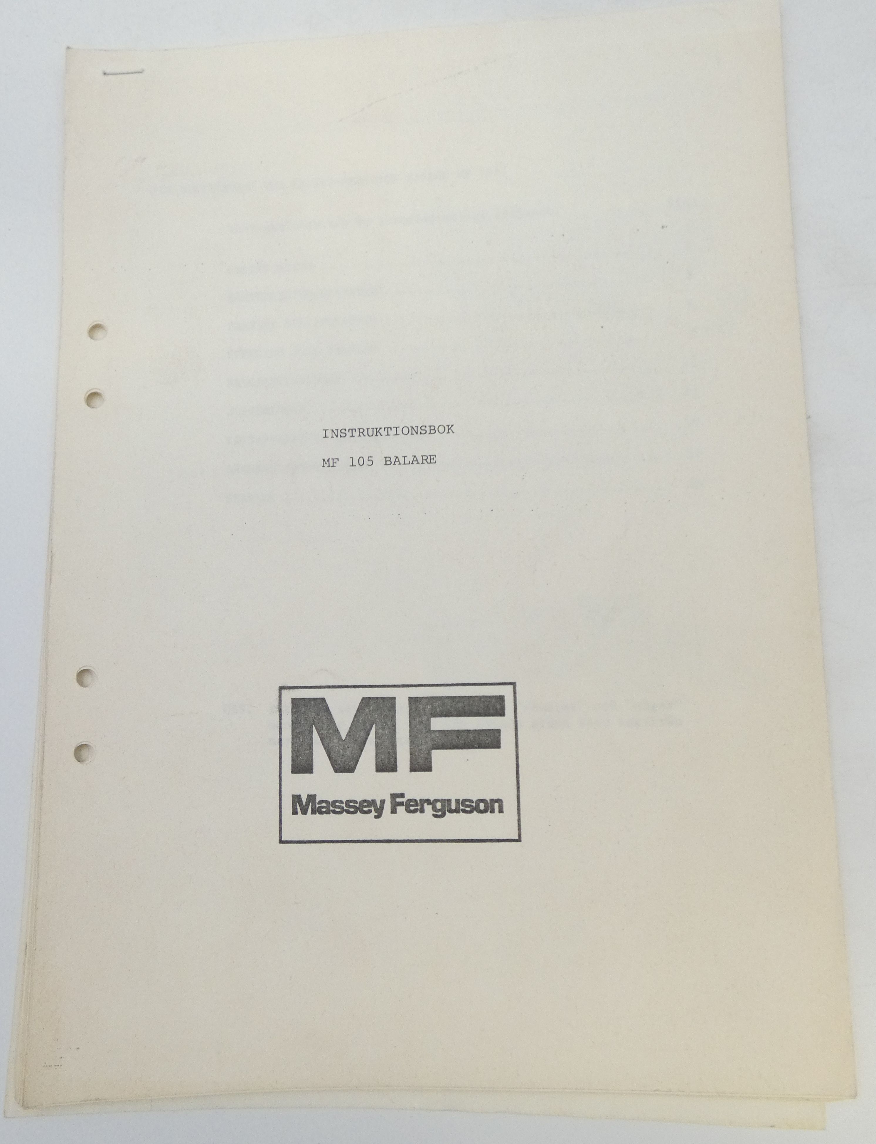 Massey-Ferguson MF105 balare instruktionsbok