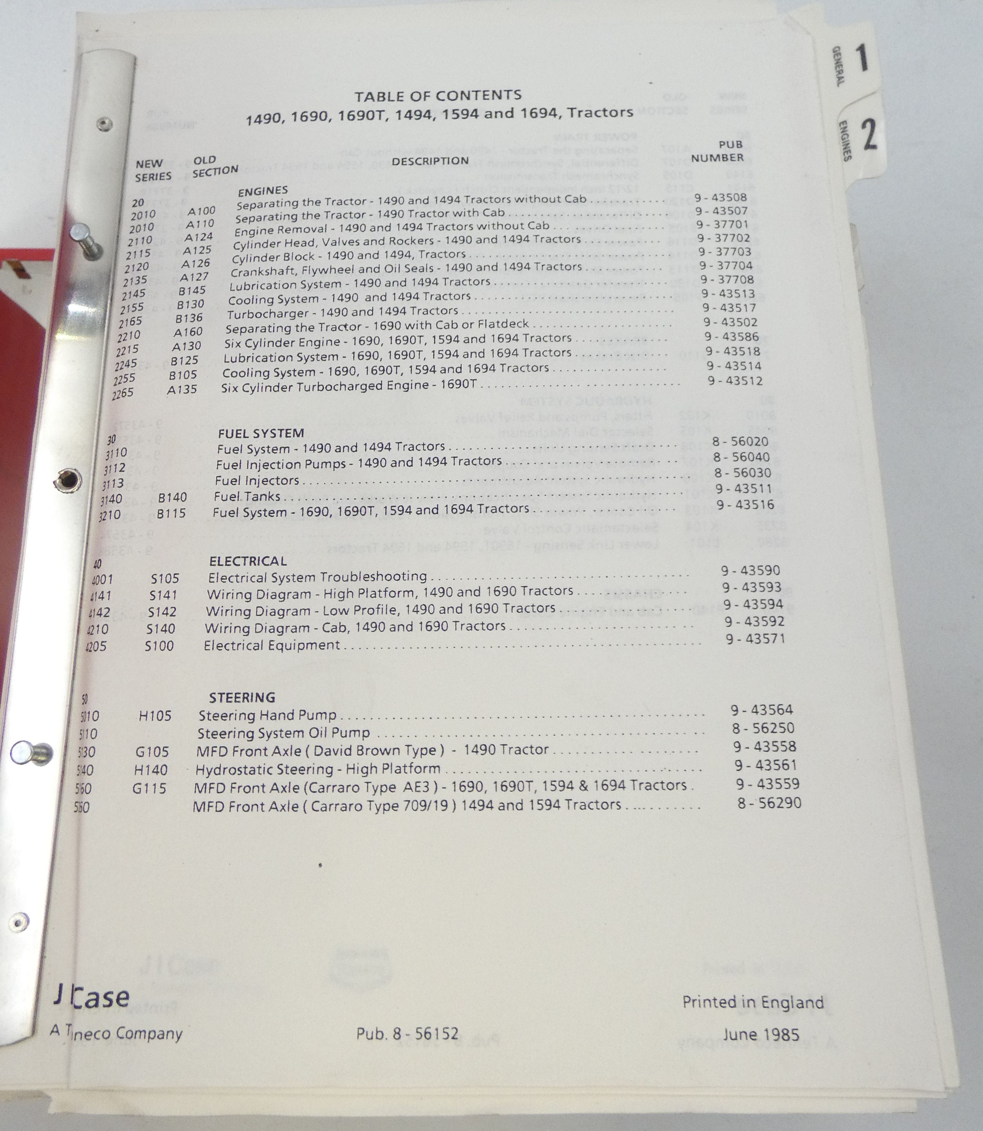 Case 1490, 1690, 1690T, 1494, 1594, 1694 tractors service manual