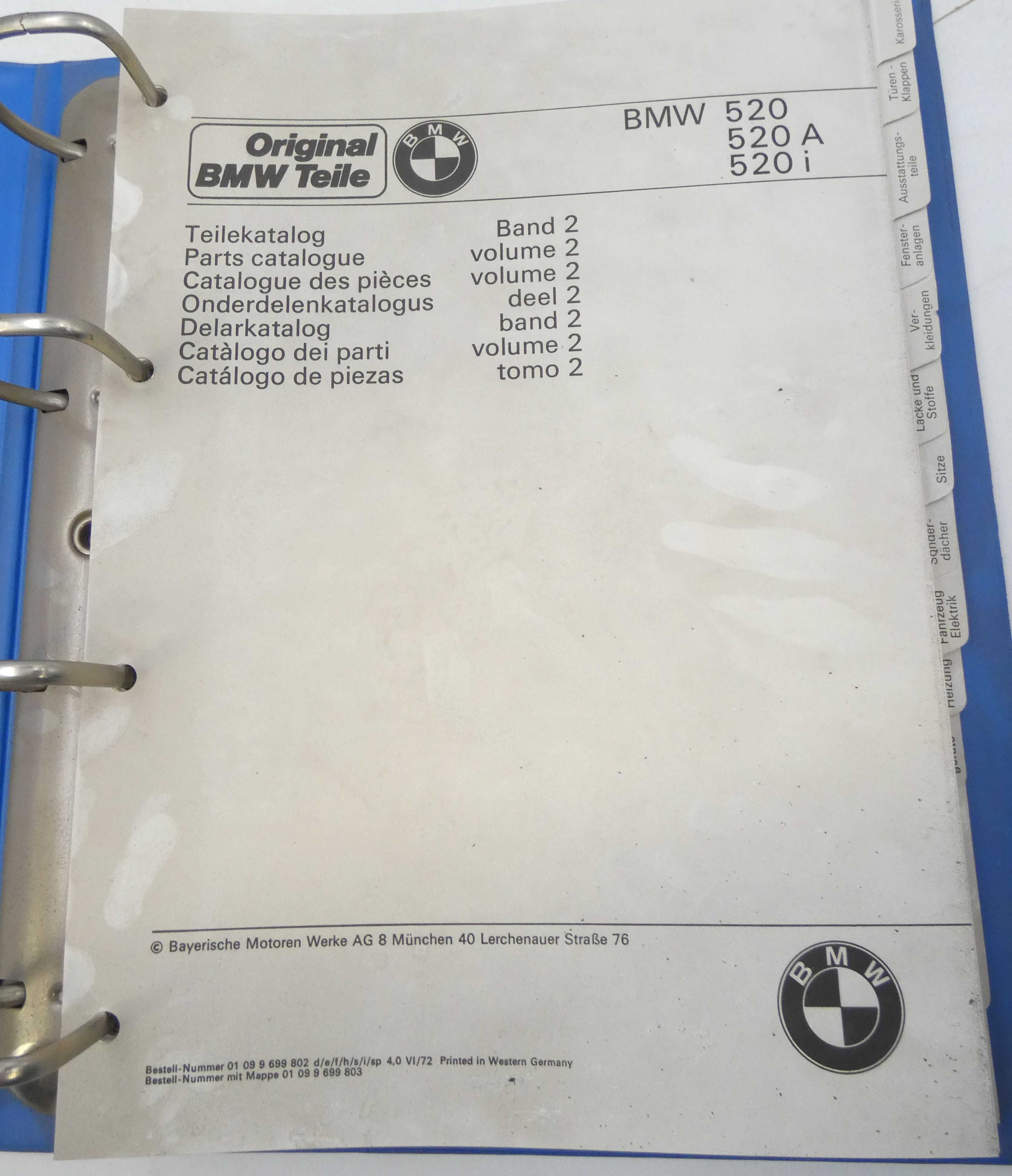 BMW 502, 520 A, 520i parts catalogue