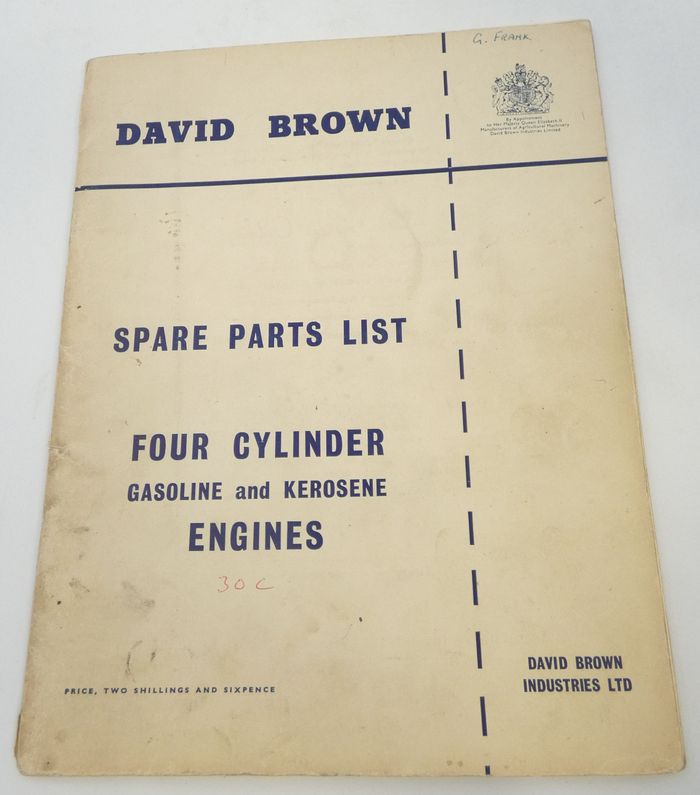 David Brown four cylinder gasoline and kerosene engines spare parts list