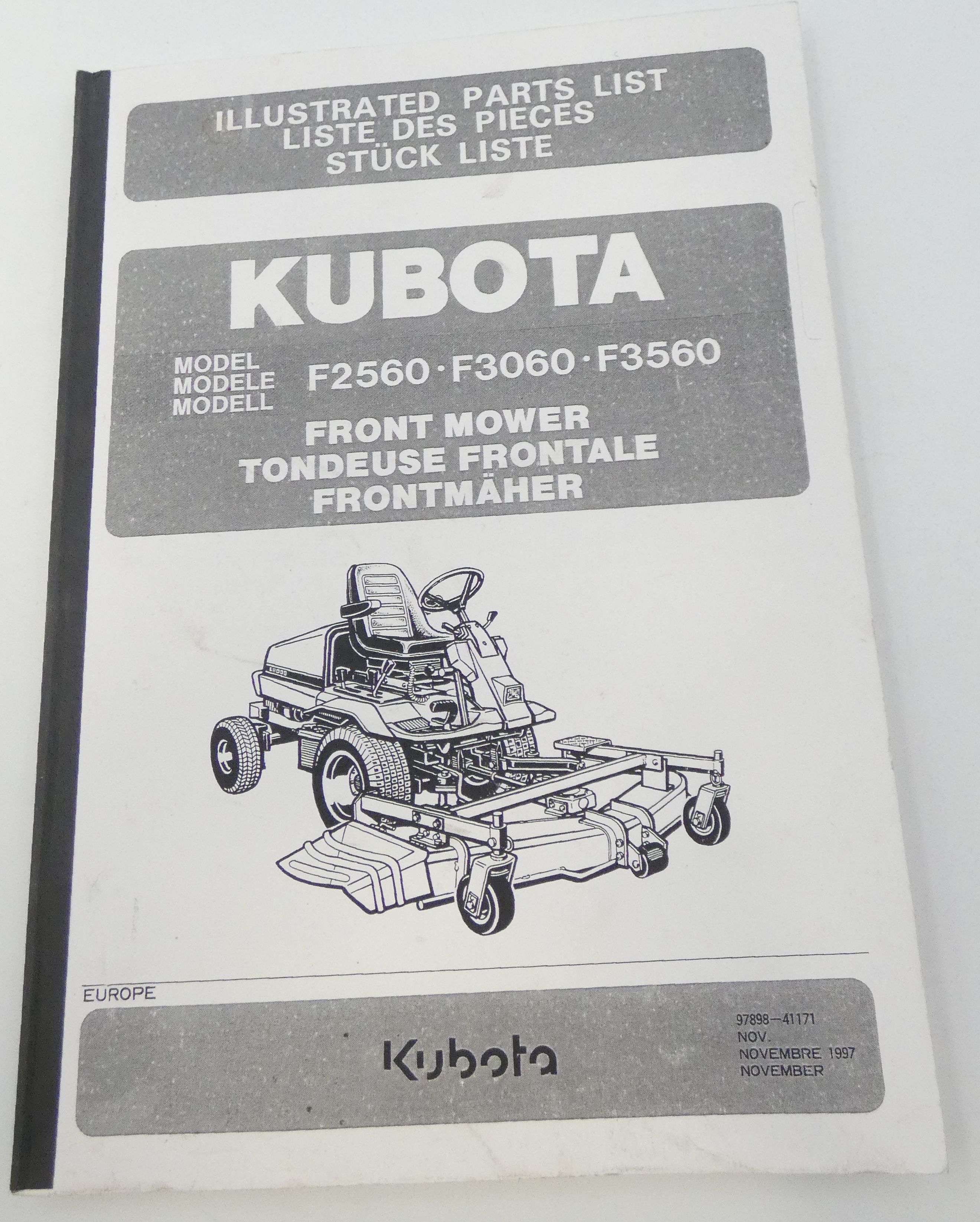 Kubota model F2560, F3060, F3560 front model illustrated parts list