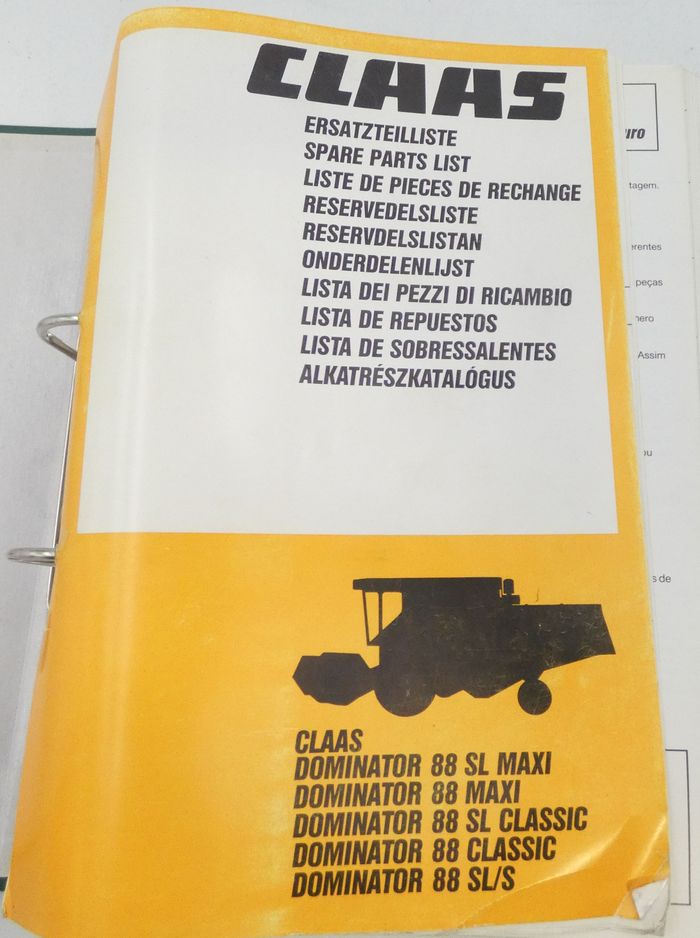 Claas Dominator 88 SL maxi, 88 maxi, 88 SL classic, 88 classic, 88 SL/S spare parts catalogue