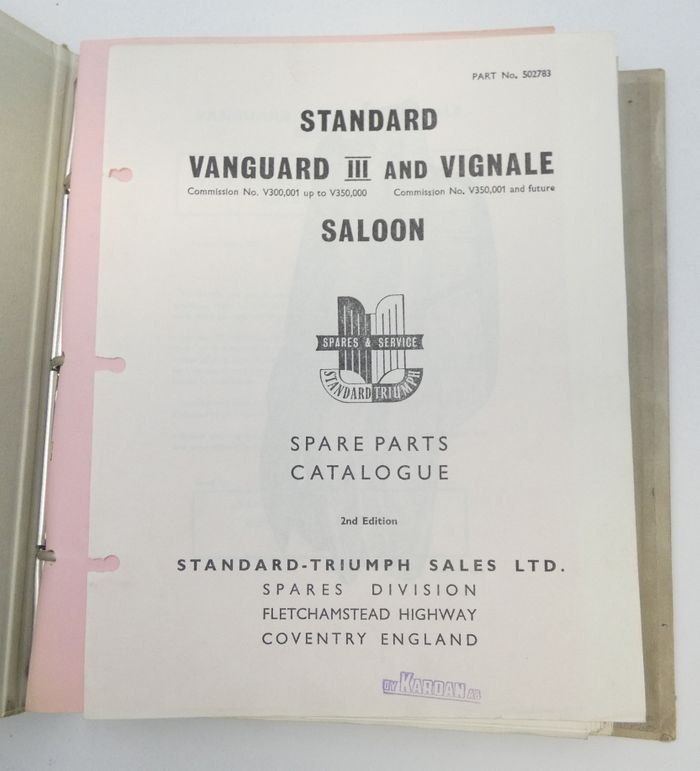 Standard Vanguard III and Vignale saloons spare parts catalogue