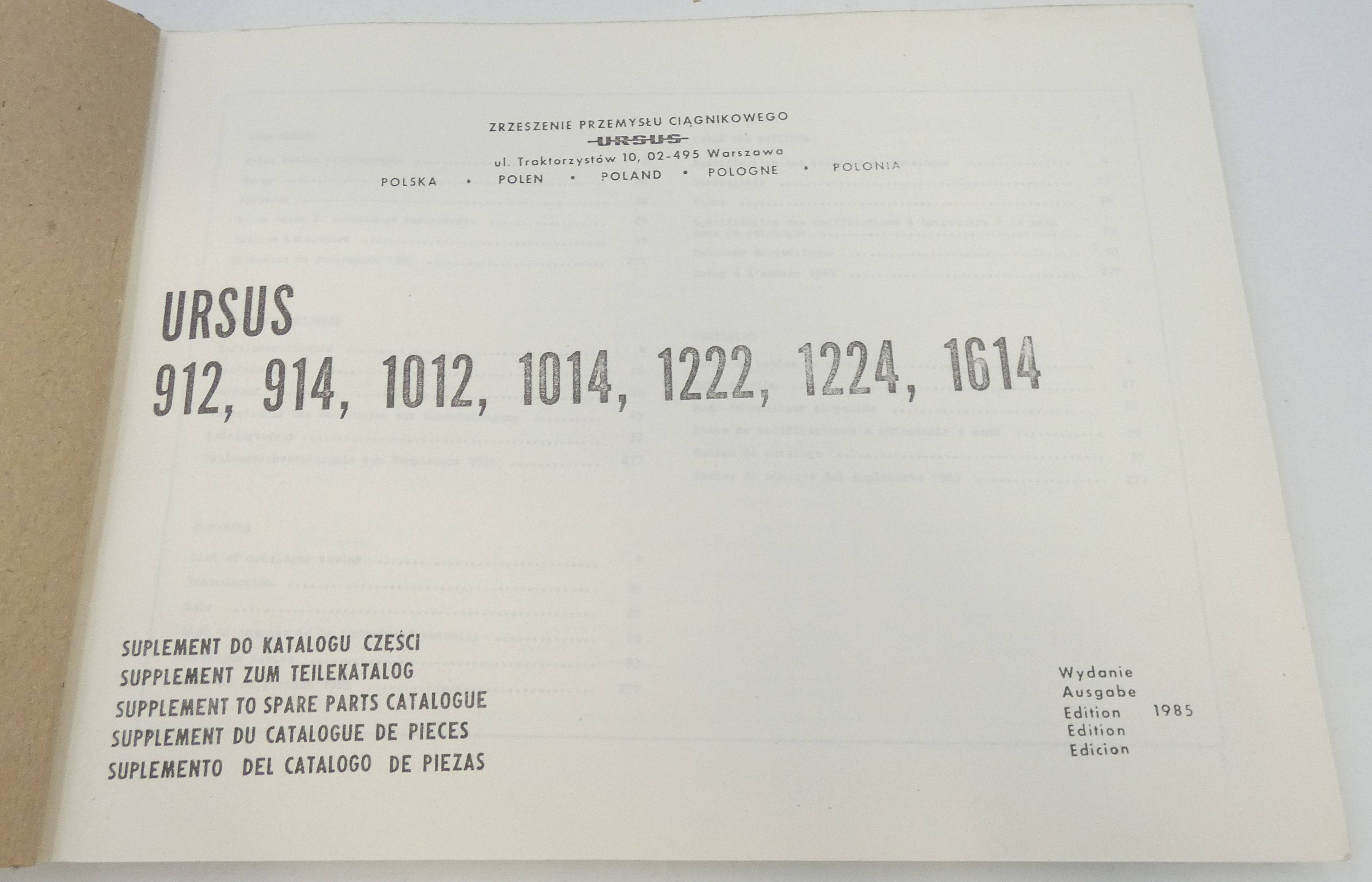 Ursus 912, 914, 1012, 1014, 1222, 1224, 1614 supplement to spare parts catalogue
