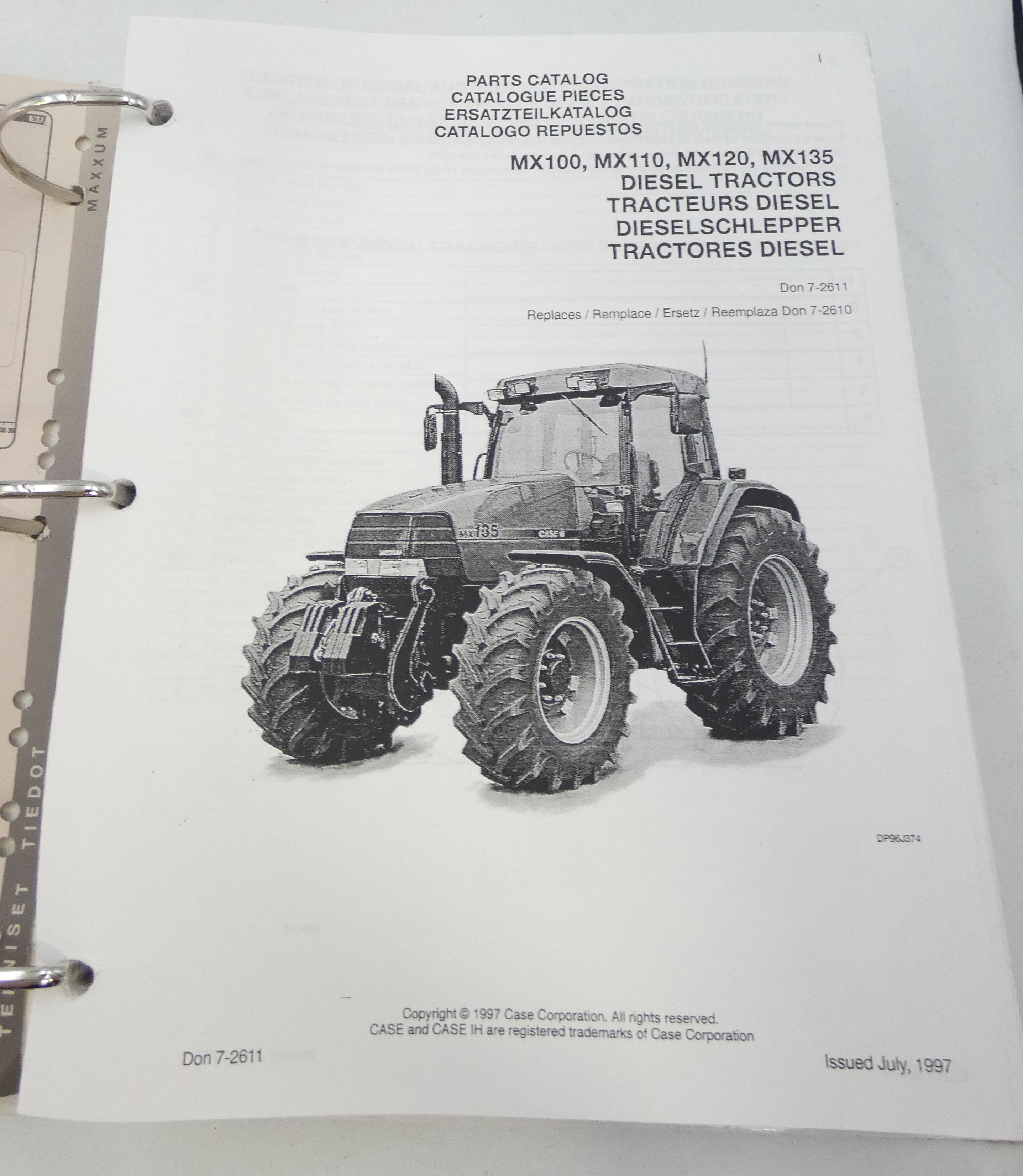 CaseIH MX100, MX110, MX120, MX135 diesel tractors parts catalogue