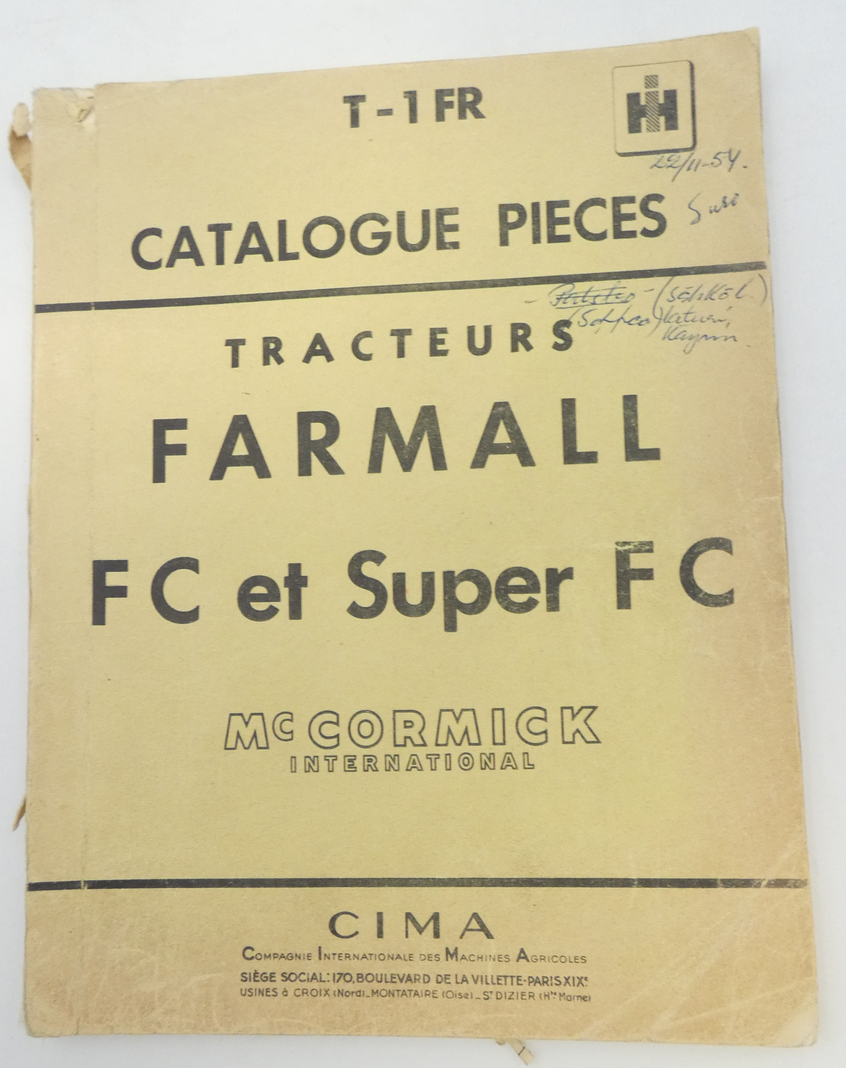 McCormick Fc et super Fc farmall tracteurs catalogue pieces