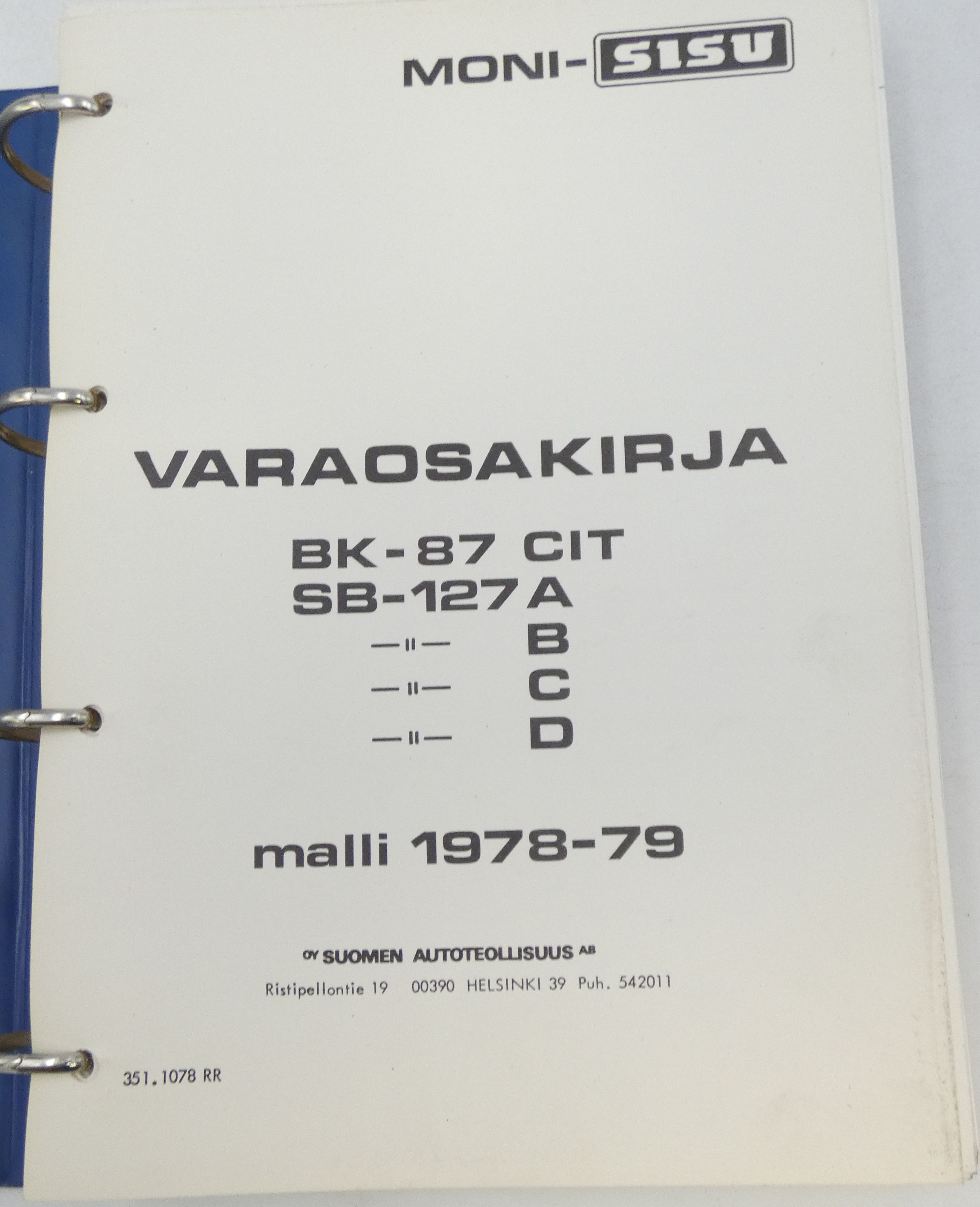 Sisu BK-87 CIT, SB-127 A/B/C/D, malli 1978-1979 varaosakirja