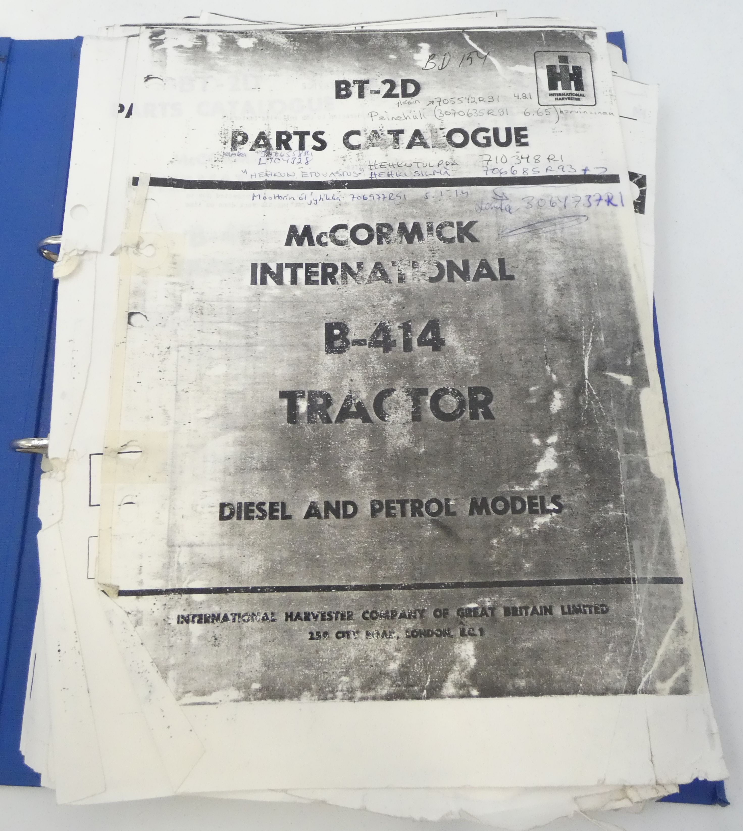 McCormick international B-414 tractor diesel and petrol models parts catalogue