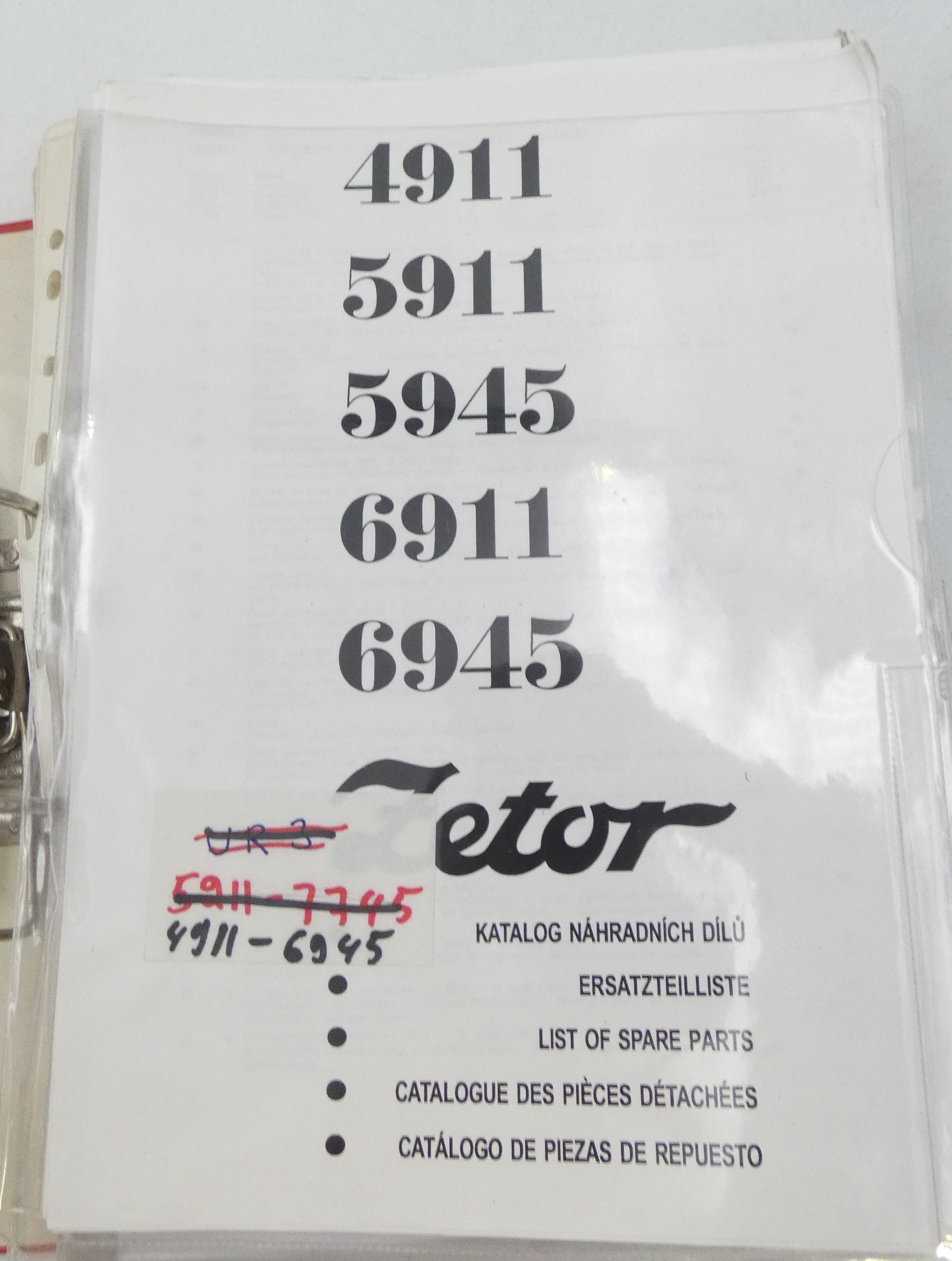Zetor 4911, 5911, 5945, 6911, 6945 list of spare parts 