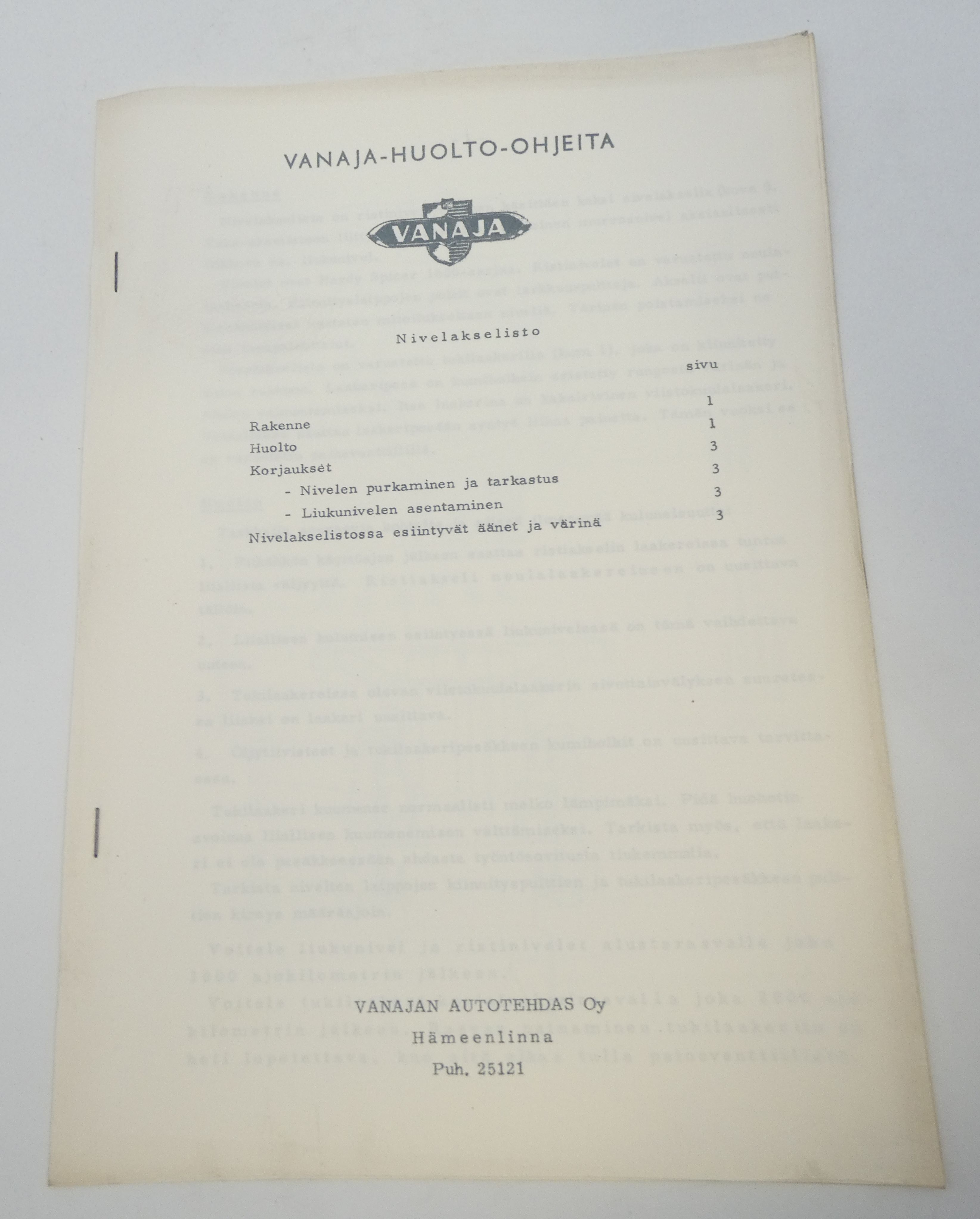 Vanaja nivelakselisto huolto-ohjeita