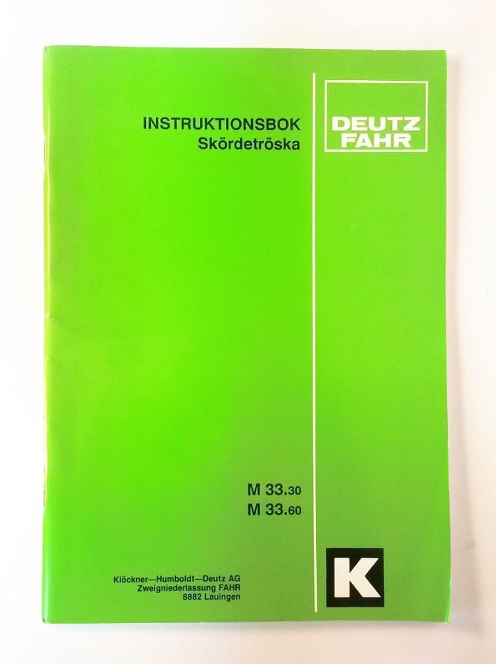 Deutz-Fahr M33.30 M33.60 Instruktionsbok