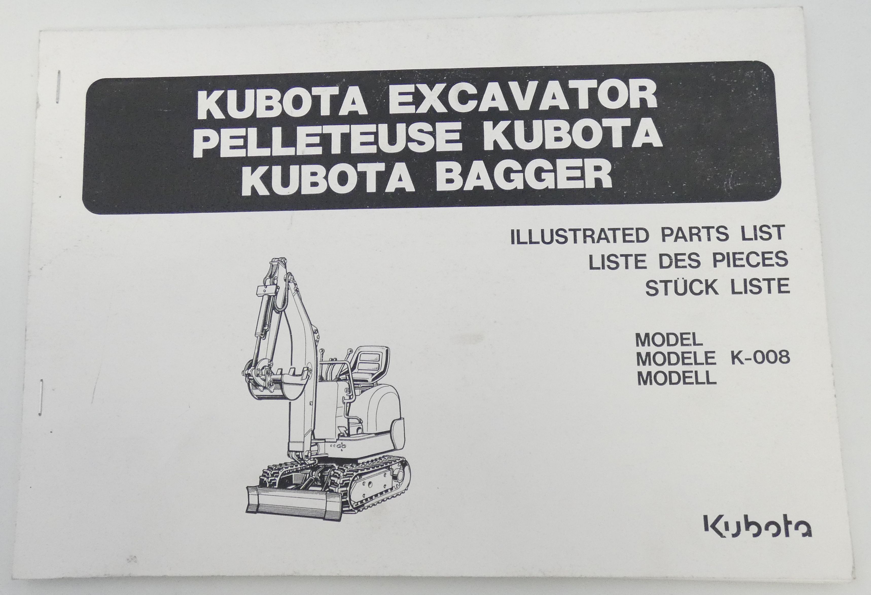 Kubota excavator model K-008 illustrated parts list