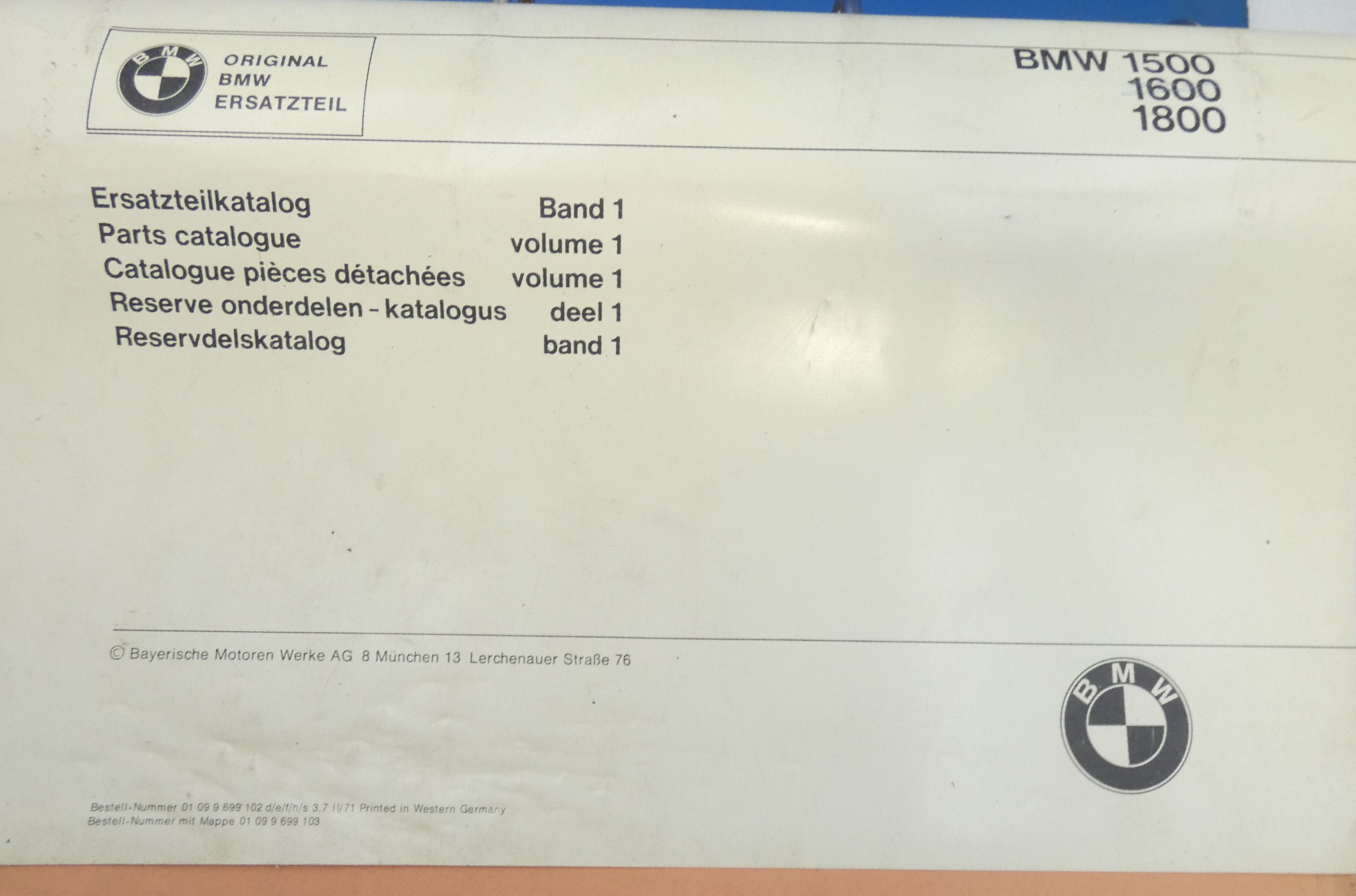 BMW 1500, 1600, 1800 parts catalogue