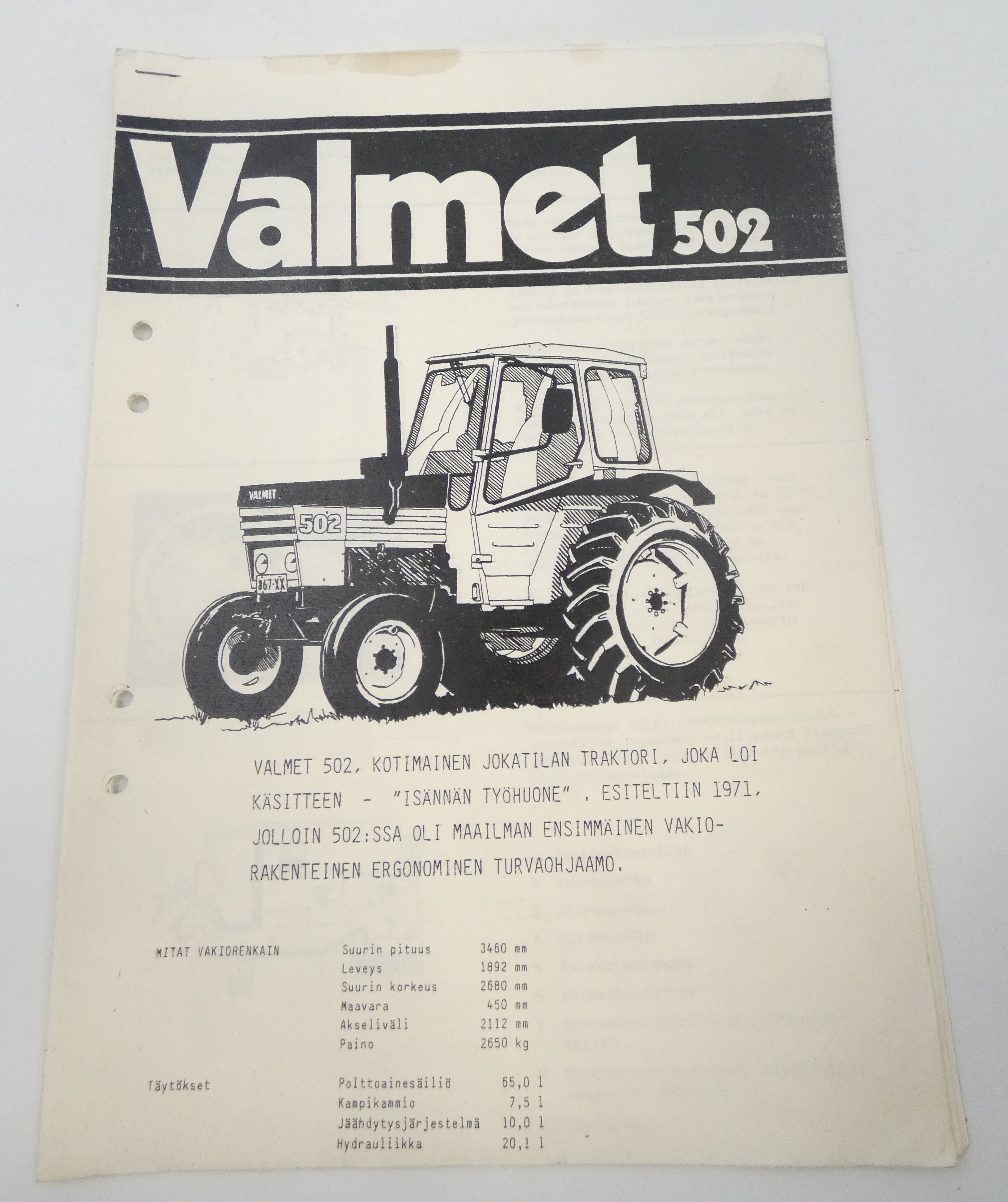 Valmet 502 esite